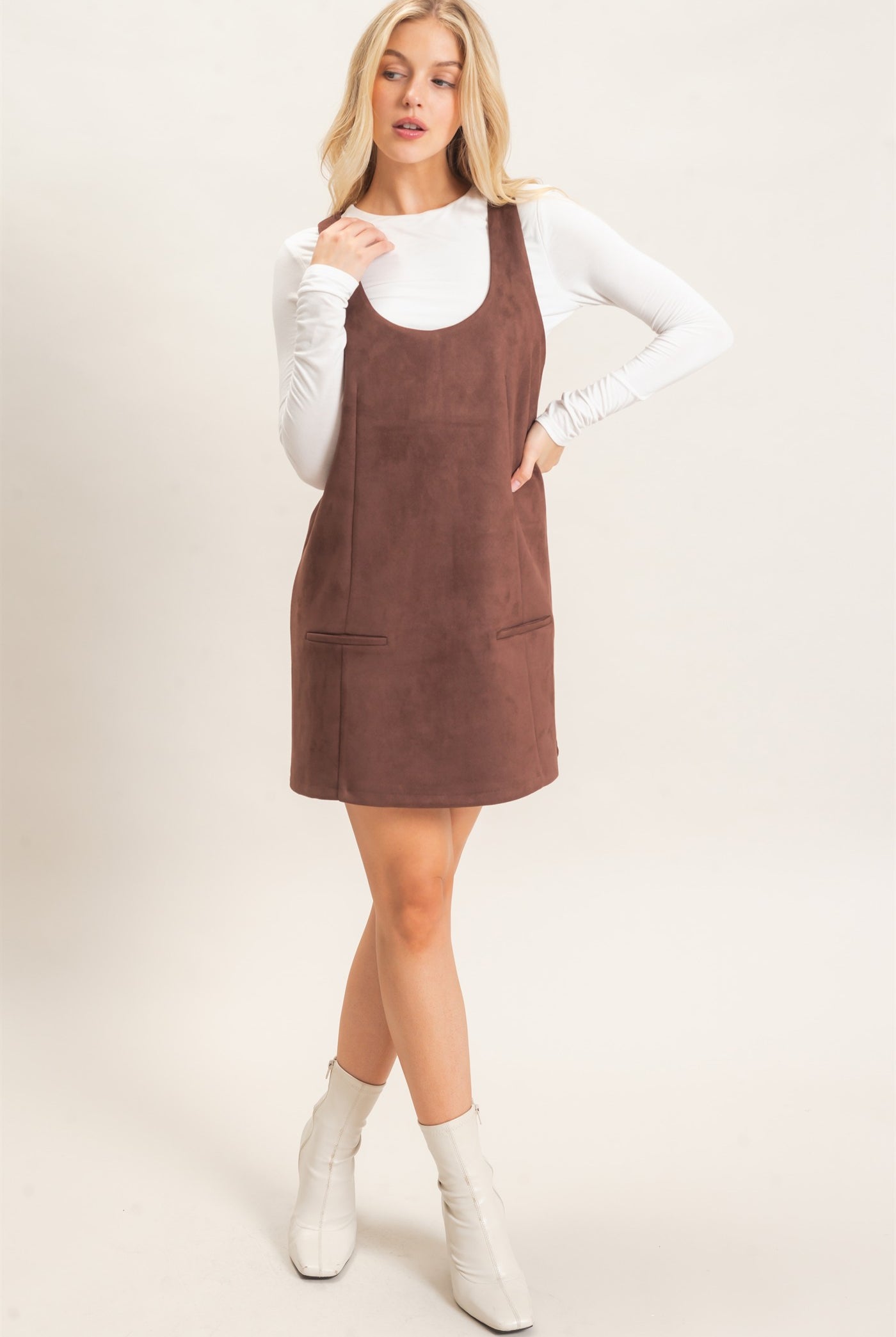 Wholesale Sleeveless Suede Mini Dress Dresses HF26F219 CHESTNUT HYFVE