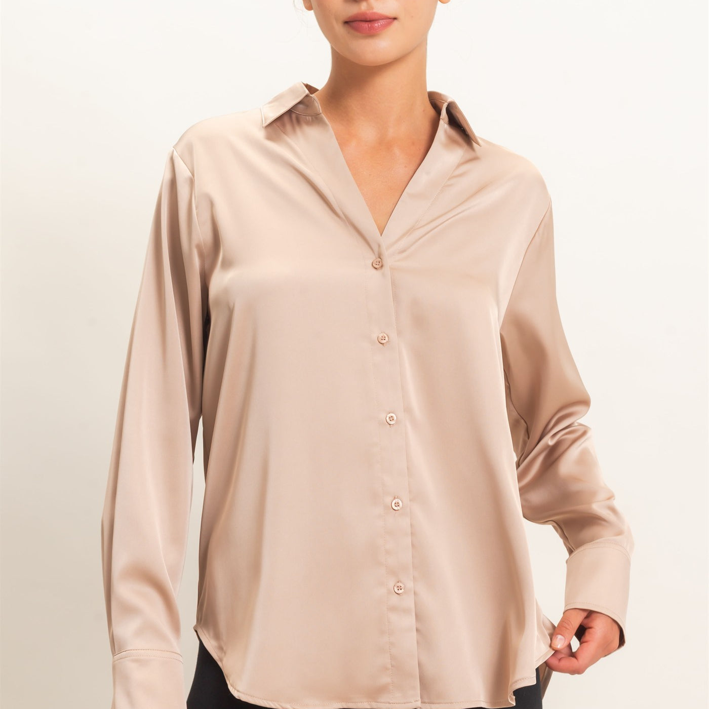 Wholesale Satin Button-Down Shirts Shirts DZ26E265 DARK TAUPE DOUBLE ZERO