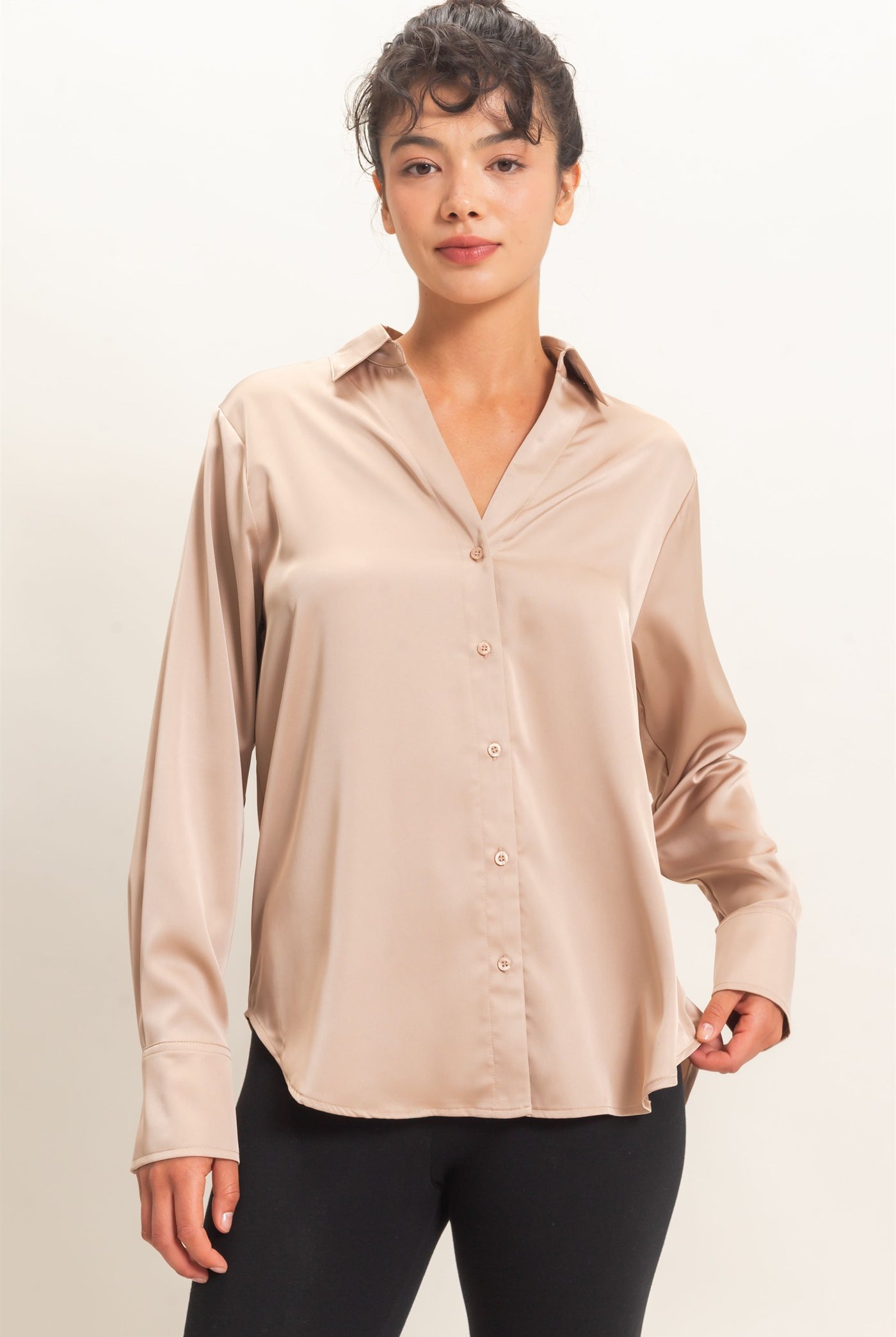 Wholesale Satin Button-Down Shirts Shirts DZ26E265 DARK TAUPE DOUBLE ZERO