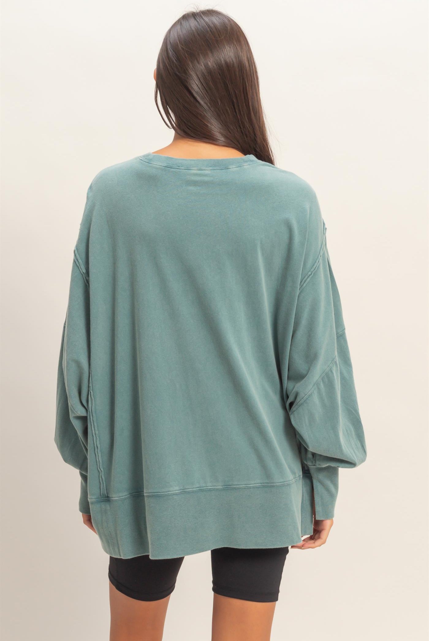 Wholesale Oversized Seam Detail Long Sleeve Top Sweatshirts DZ26C774 DARK TEAL DOUBLE ZERO