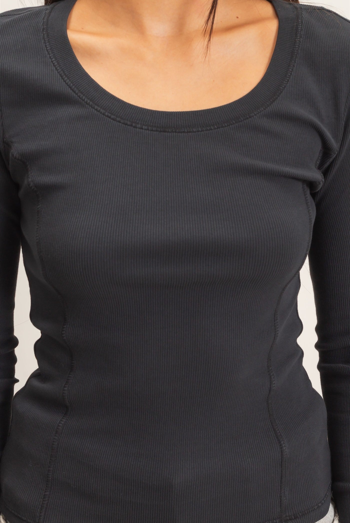 Wholesale Pigment Dye Seam Detail Scoop Neck Top Clothing Tops DZ26E242 BLACK DOUBLE ZERO