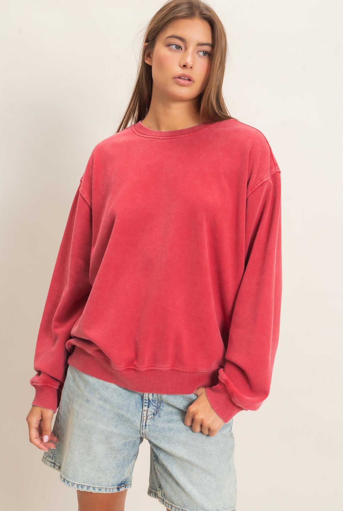 Wholesale Mineral Wash Crew Neck Sweatshirt Sweatshirts DZ26E990 DARK RED DOUBLE ZERO