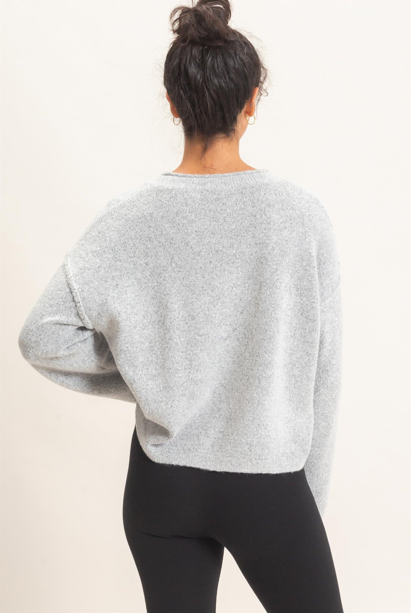 Wholesale Crew Neck Loose Fit Cardigan Cardigans DZ26E269 HEATHER GRAY DOUBLE ZERO