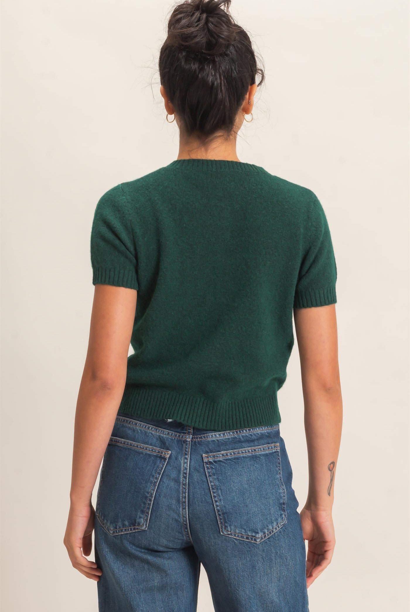 Wholesale Crew Neck Short Sleeve Cardigan Cardigans DZ26E108 DARK GREEN DOUBLE ZERO