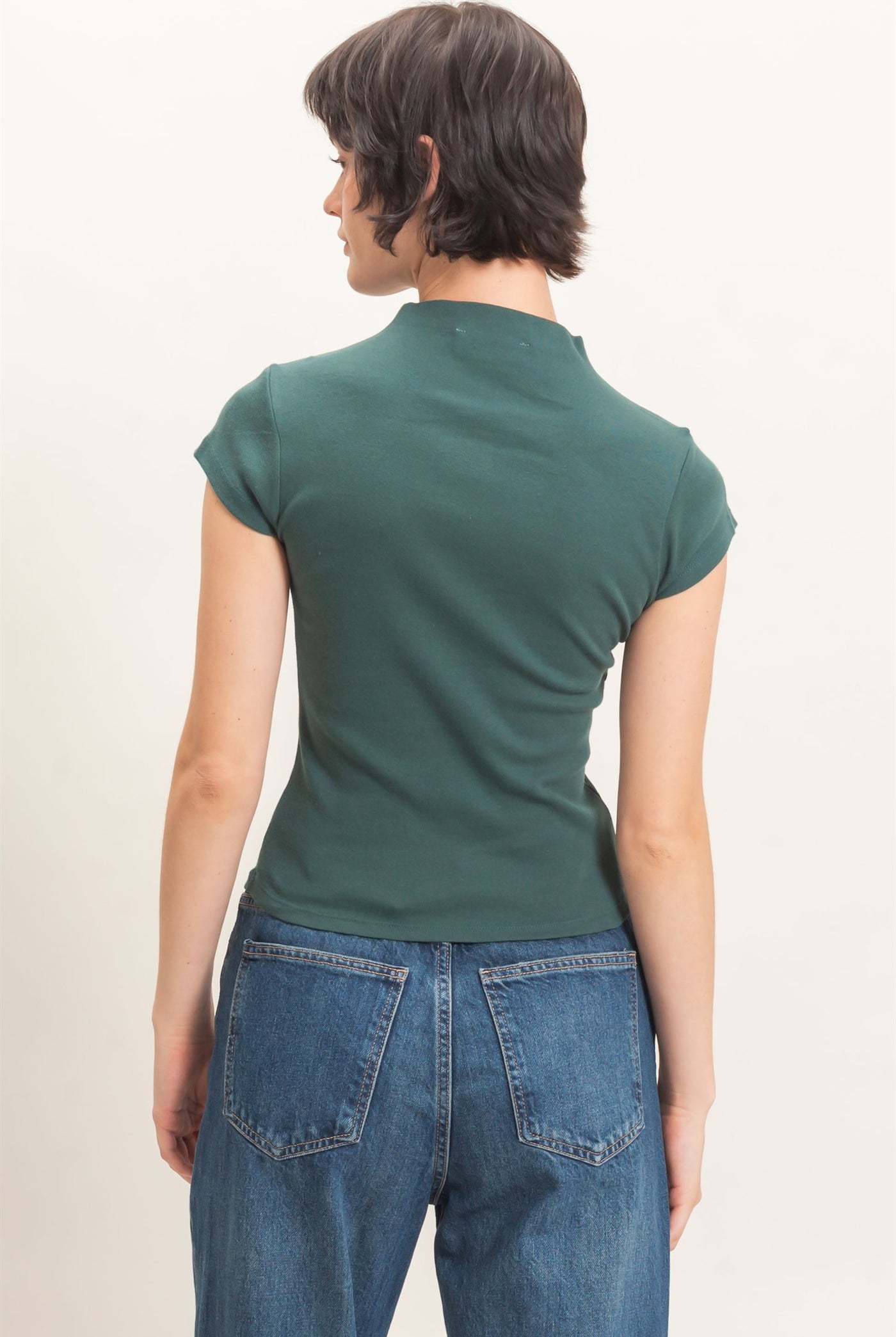 Wholesale Mock Neck Cap Sleeve Top Clothing Tops DZ26E323 DARK GREEN DOUBLE ZERO