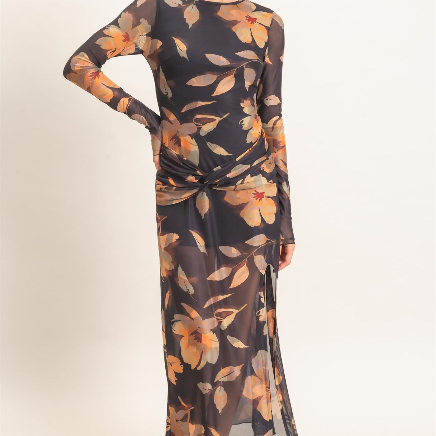 Wholesale Floral Mesh Knit Dress Dresses HF26E307 BLACK HYFVE