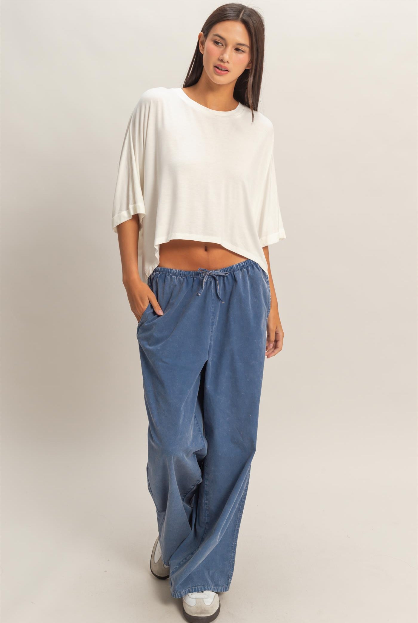 Wholesale Relaxed High-Low Batwing Sleeve Top Shirts DZ26A742 OFF WHITE DOUBLE ZERO