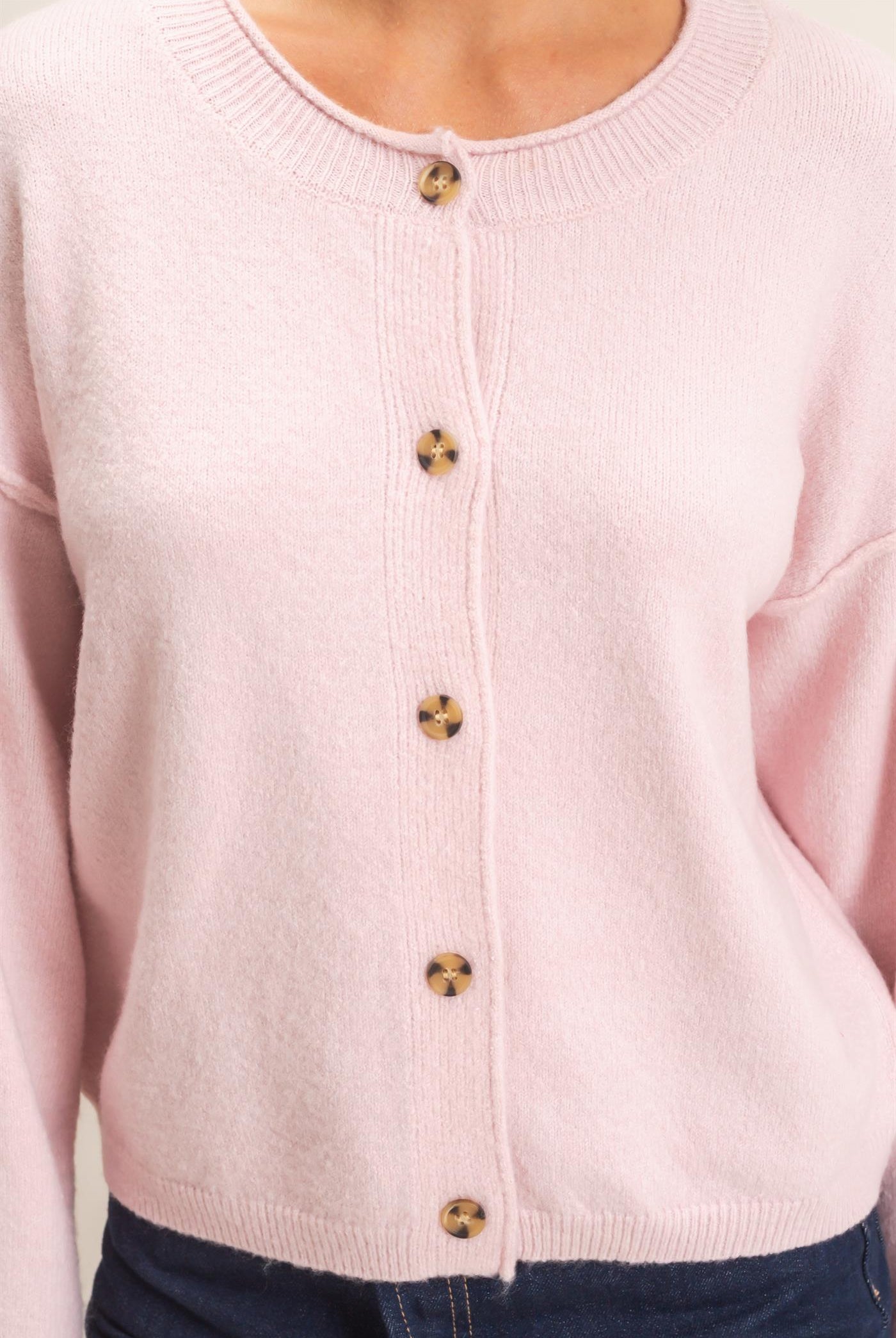 Wholesale Crew Neck Loose Fit Cardigan Cardigans DZ26E269 LIGHT PINK DOUBLE ZERO