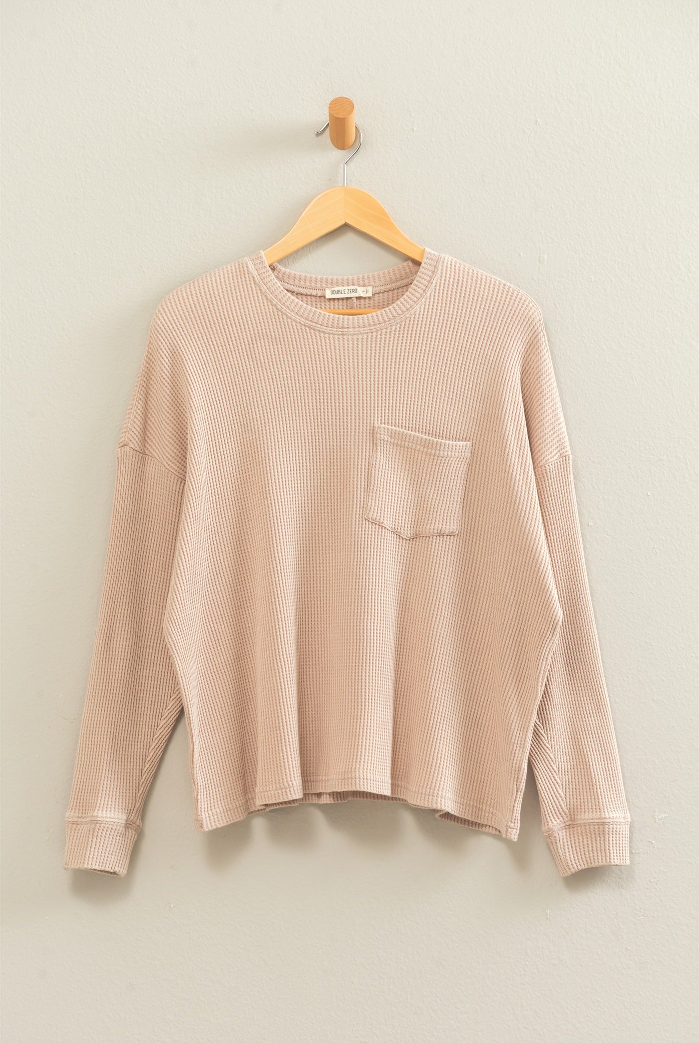 Wholesale Mineral Wash Waffle Long Sleeve Top Clothing Tops DZ26F242 LIGHT TAUPE DOUBLE ZERO