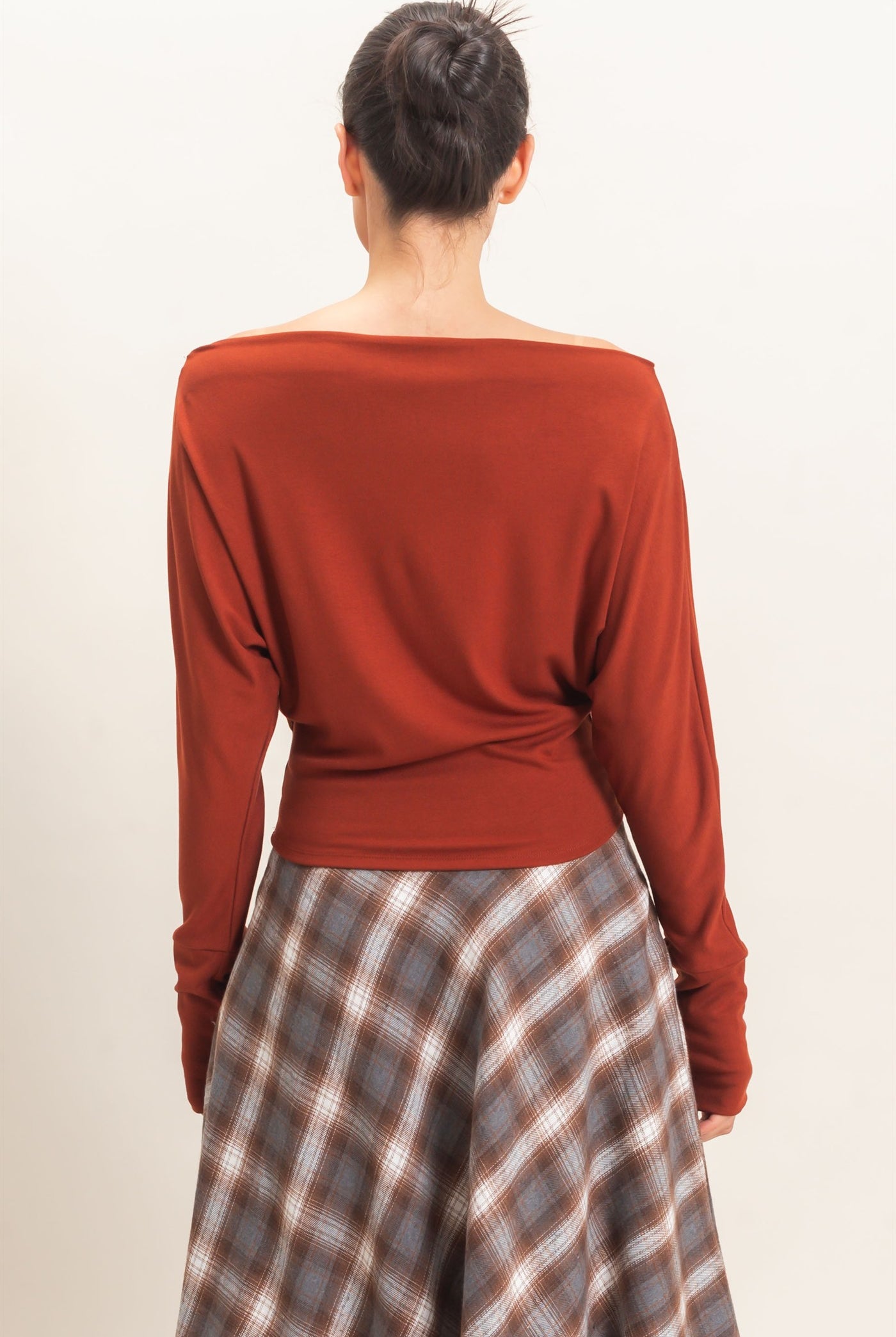 Wholesale Wide Boat Neck Dolman Sleeve Top Shirts HF26C883 BURNT SIENNA HYFVE