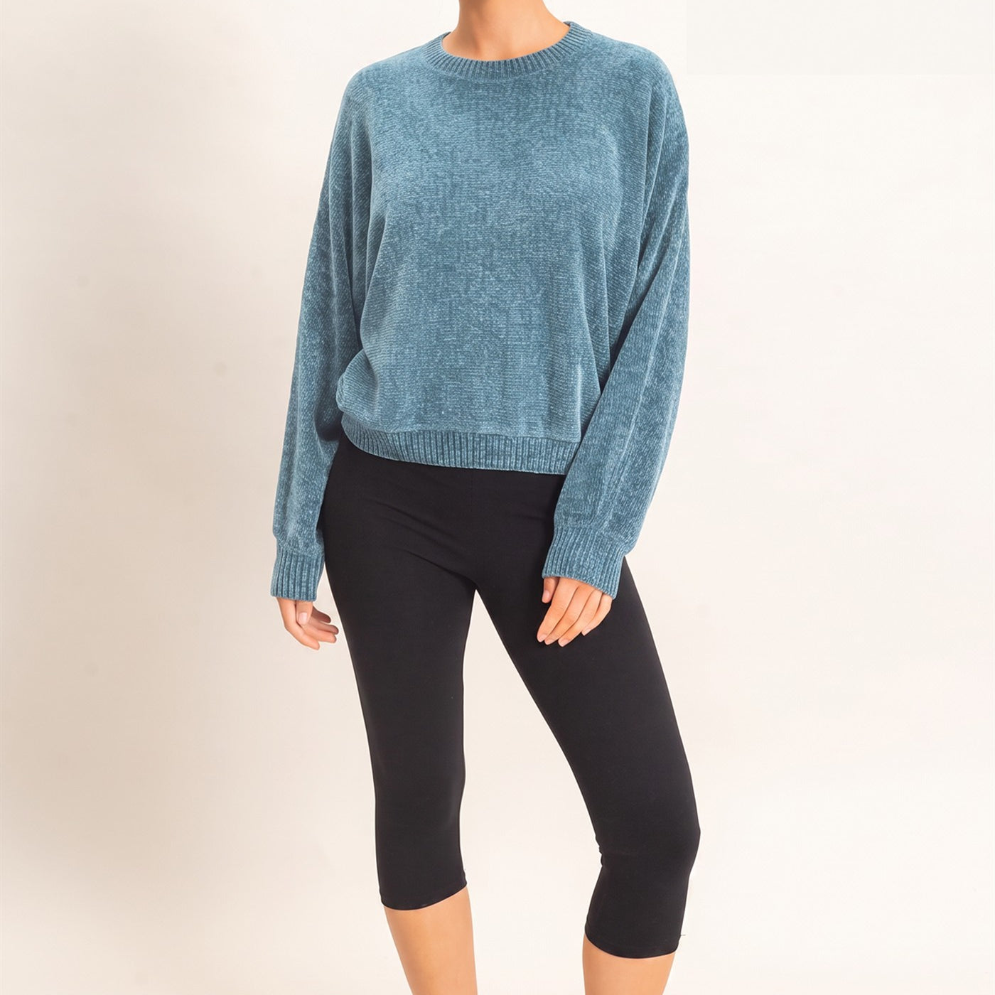 Wholesale Chenille Crew Neck Sweater Sweaters DZ26E264 DUSTY BLUE DOUBLE ZERO