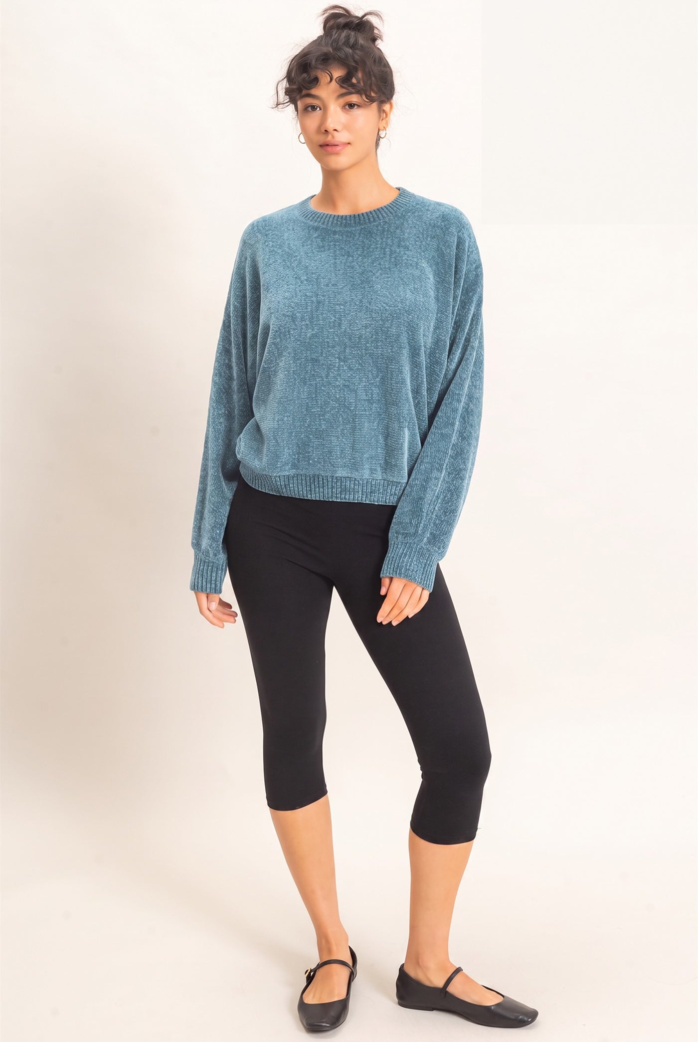 Wholesale Chenille Crew Neck Sweater Sweaters DZ26E264 DUSTY BLUE DOUBLE ZERO
