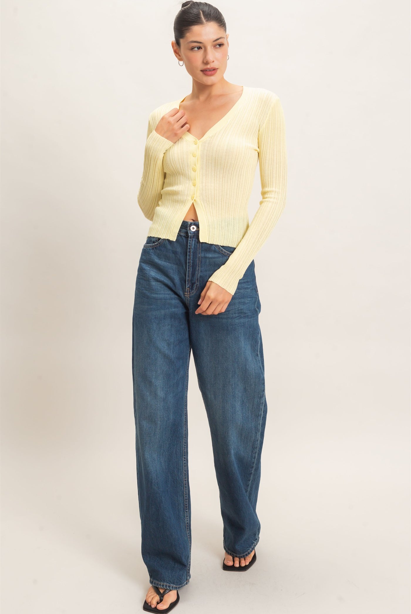 Wholesale Ribbed V-Neck Cardigan Cardigans HF26E154 PASTAL YELLOW HYFVE