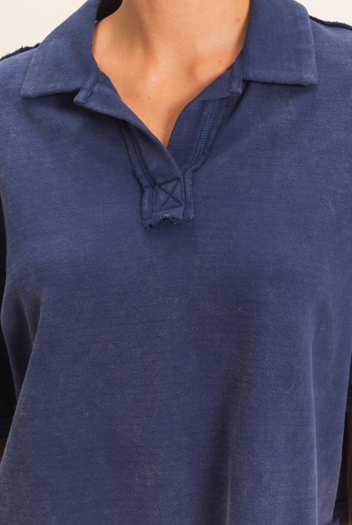Wholesale Mineral Wash Oversized Collar Short Sleeve Top Clothing Tops DZ26E813 NAVY DOUBLE ZERO