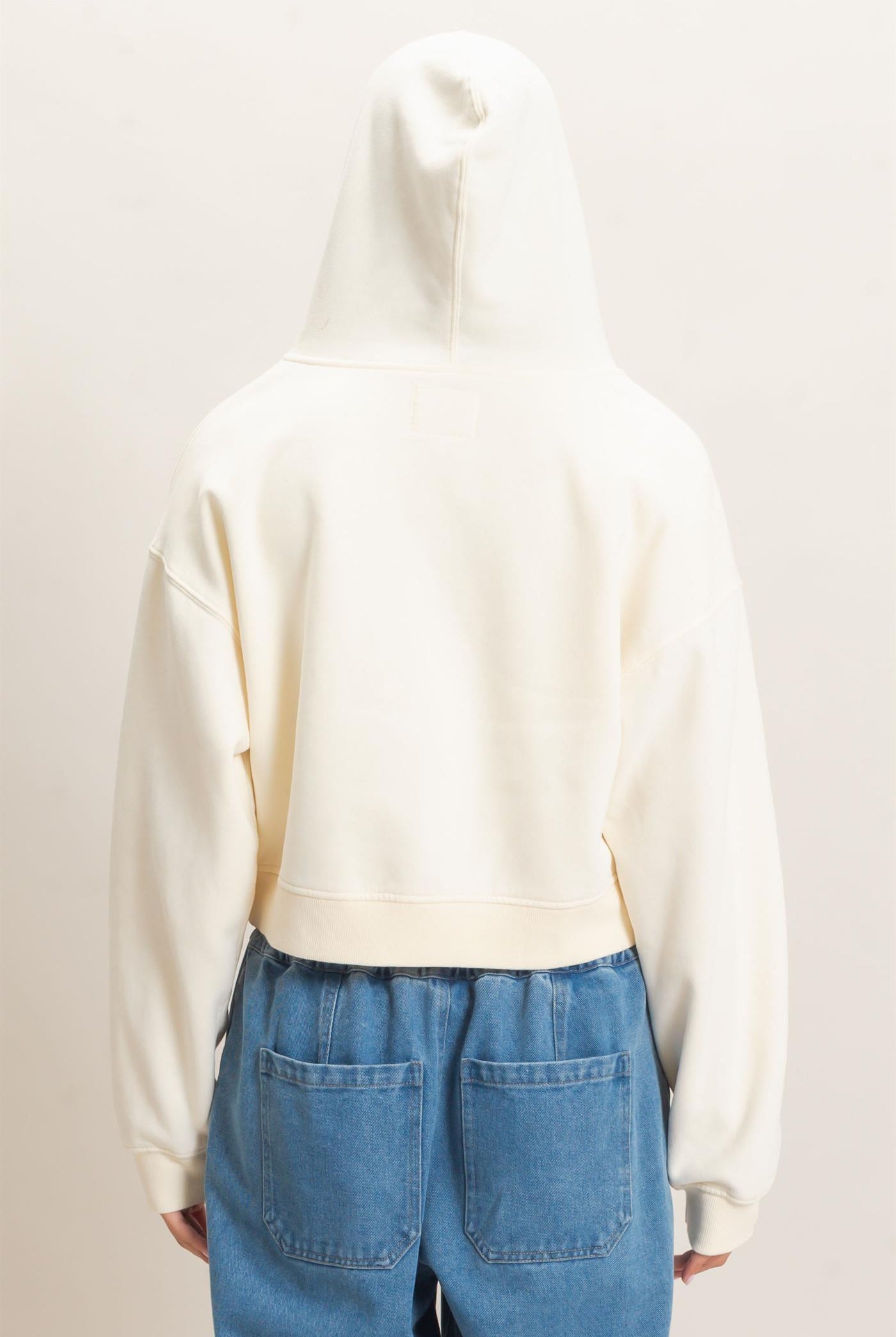 Wholesale Star Patch Zip-Up Hoodie Hoodies DZ26E828 CREAM DOUBLE ZERO