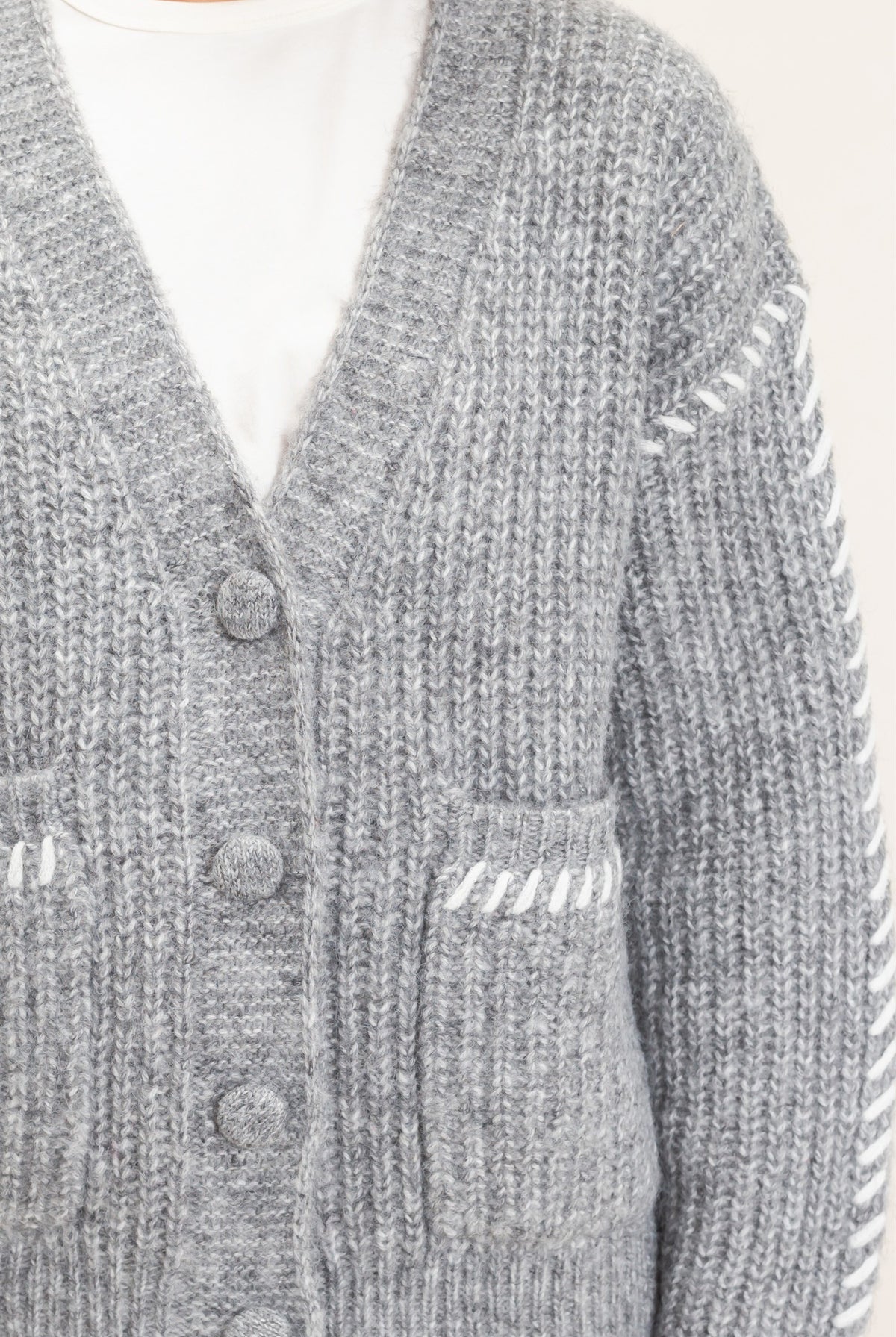 Wholesale Blanket Stitch Oversized Sweater Cardigan Cardigans DZ26E296 HEATHER GRAY DOUBLE ZERO