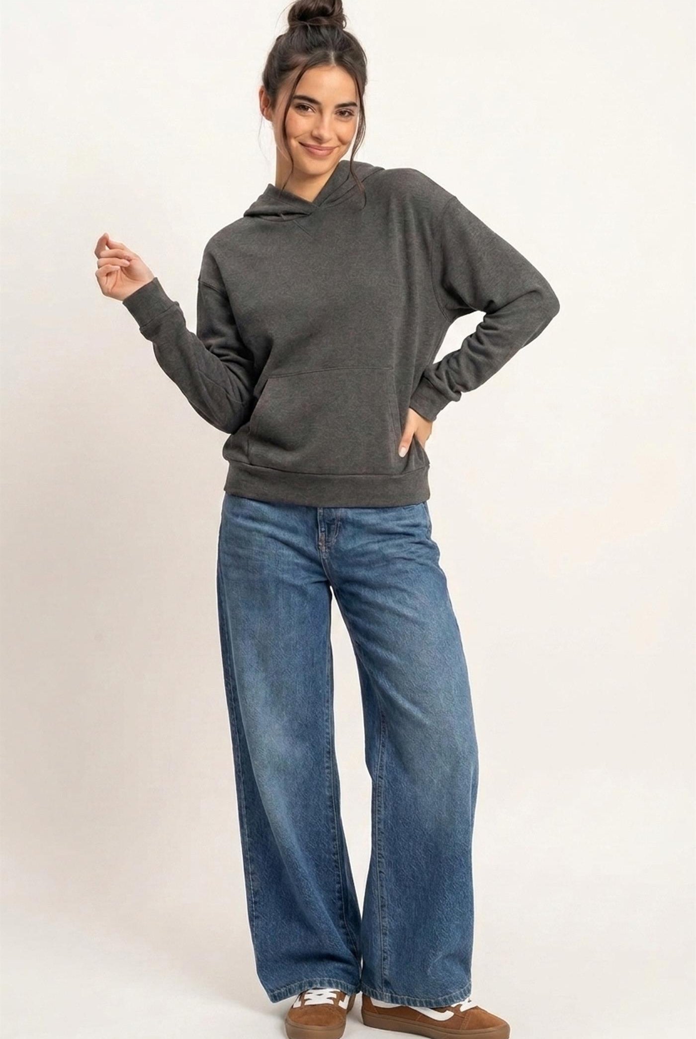Wholesale Long Sleeve Hoodie With Kangaroo Pocket Hoodies DZ26F276 BLACK DOUBLE ZERO