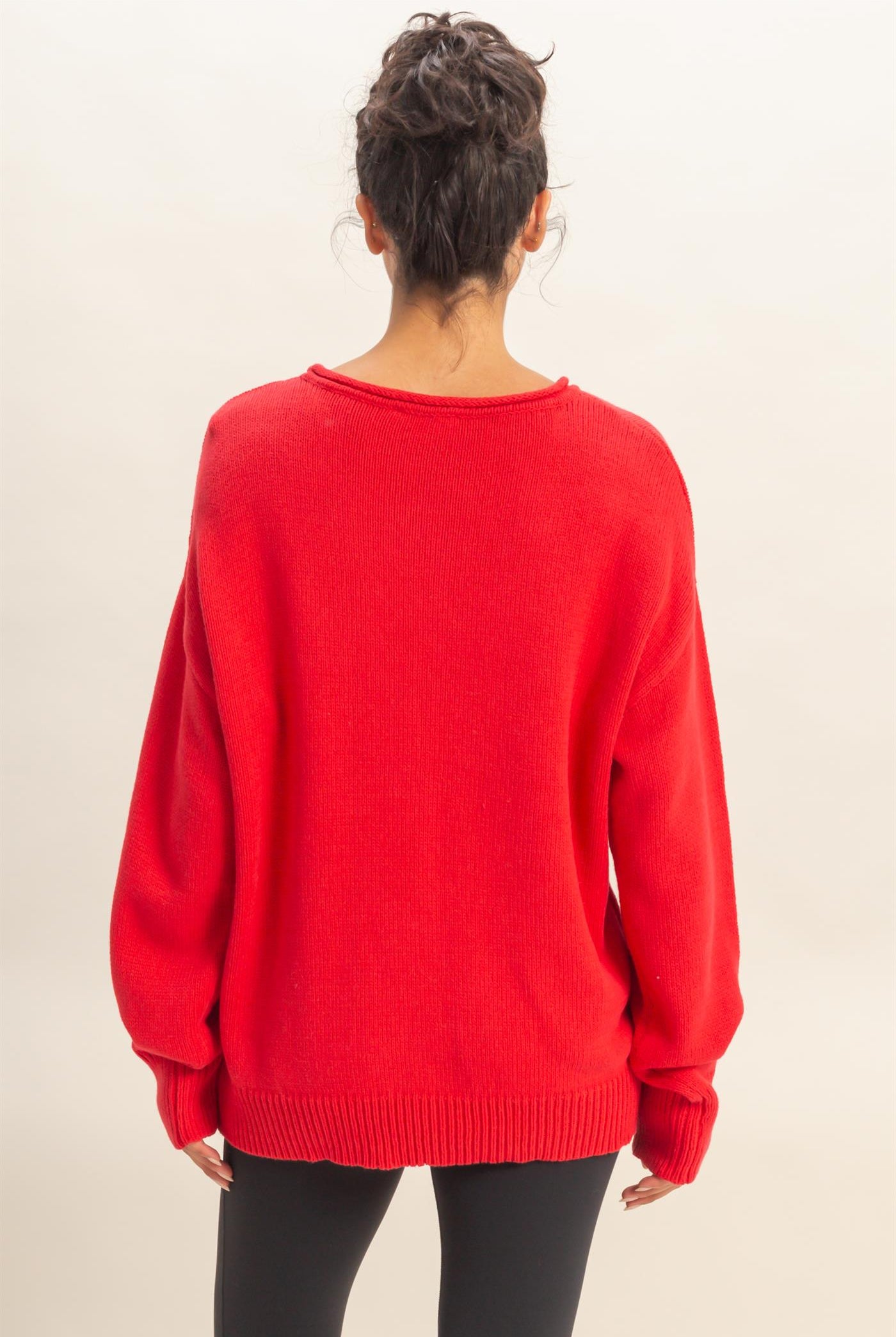 Wholesale Oversized Rolll Neck Knit Sweater Sweaters DZ25E908 RED DOUBLE ZERO