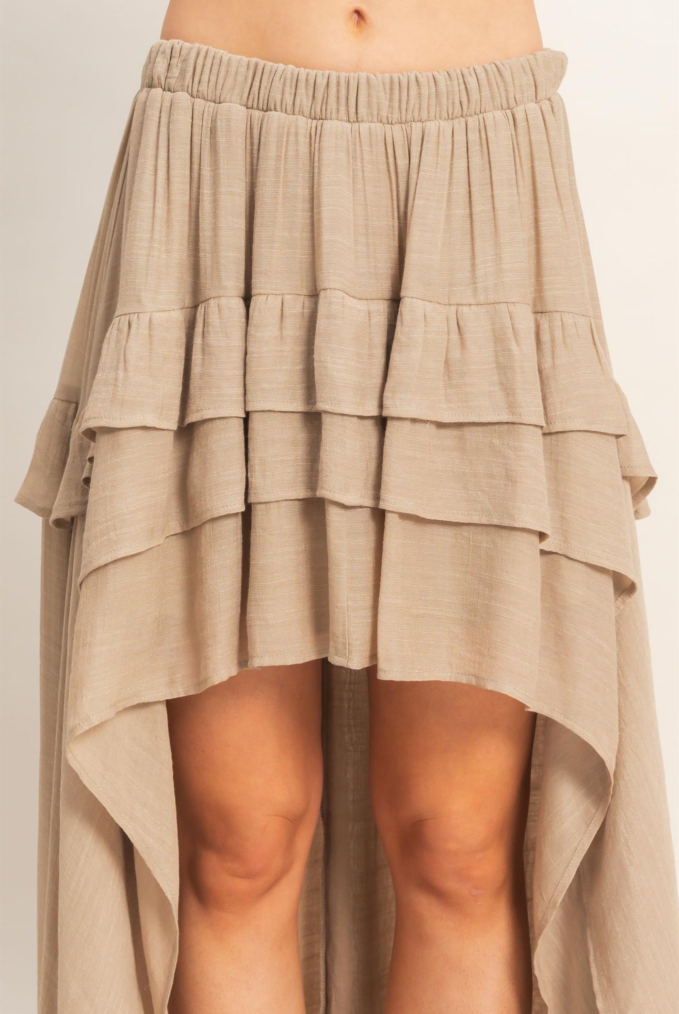 Wholesale Tiered Ruffle High-Low Skirt Skirts HF26C194 TAUPE HYFVE