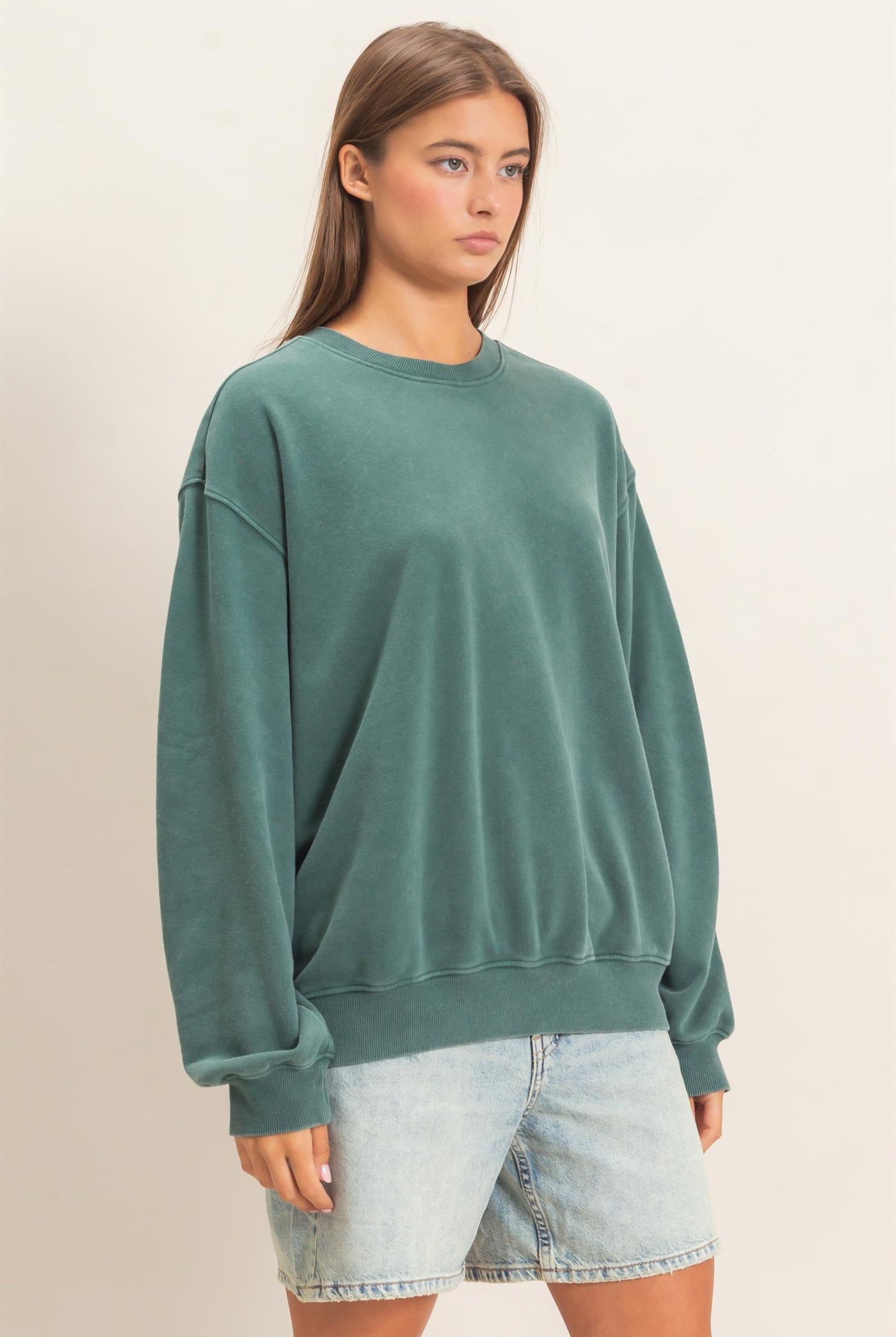 Wholesale Mineral Wash Crew Neck Sweatshirt Sweatshirts DZ26E990 DARK GREEN DOUBLE ZERO