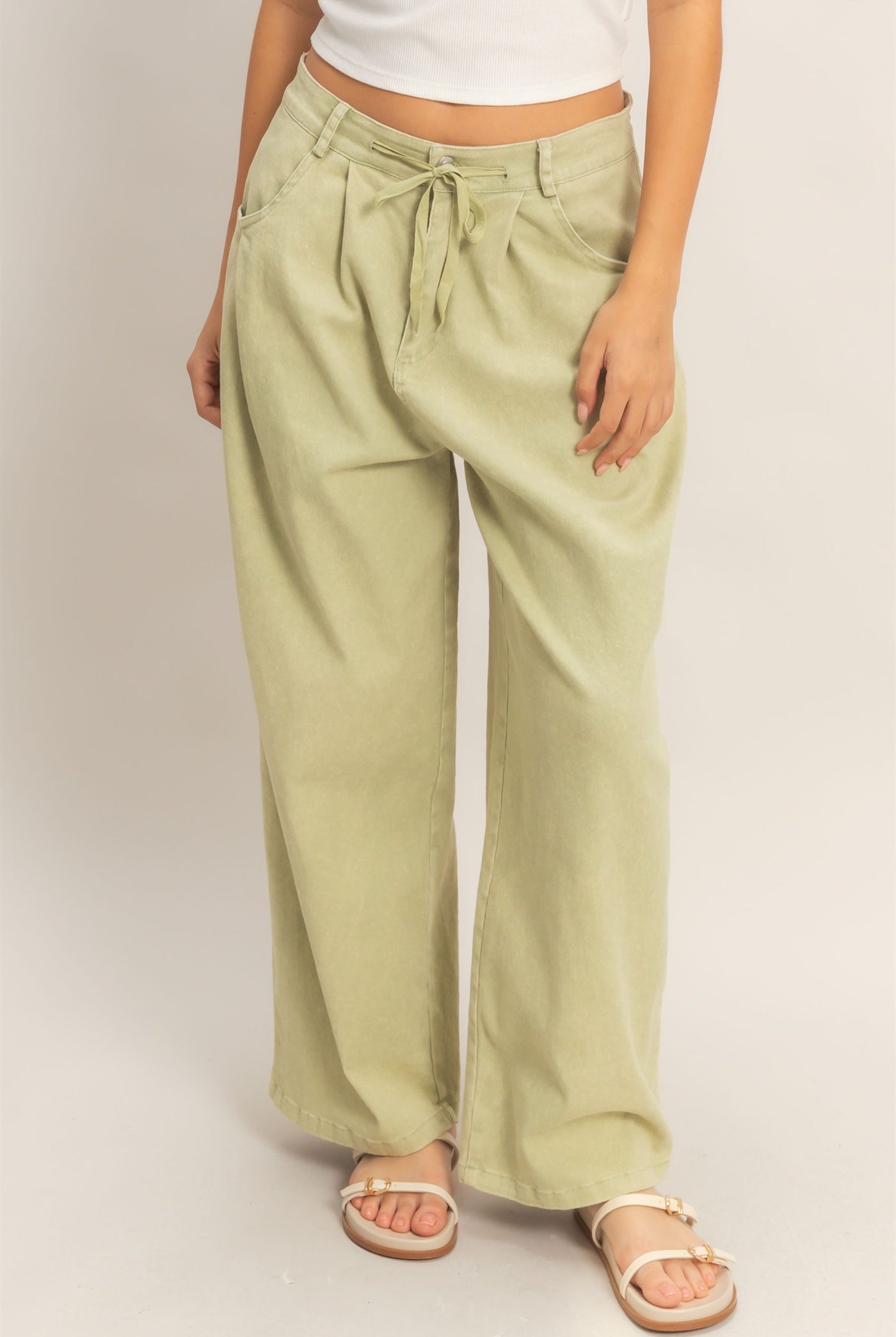 Wholesale Drawstring Wide-Leg Pants Pants HF26A393 L.OLIVE HYFVE