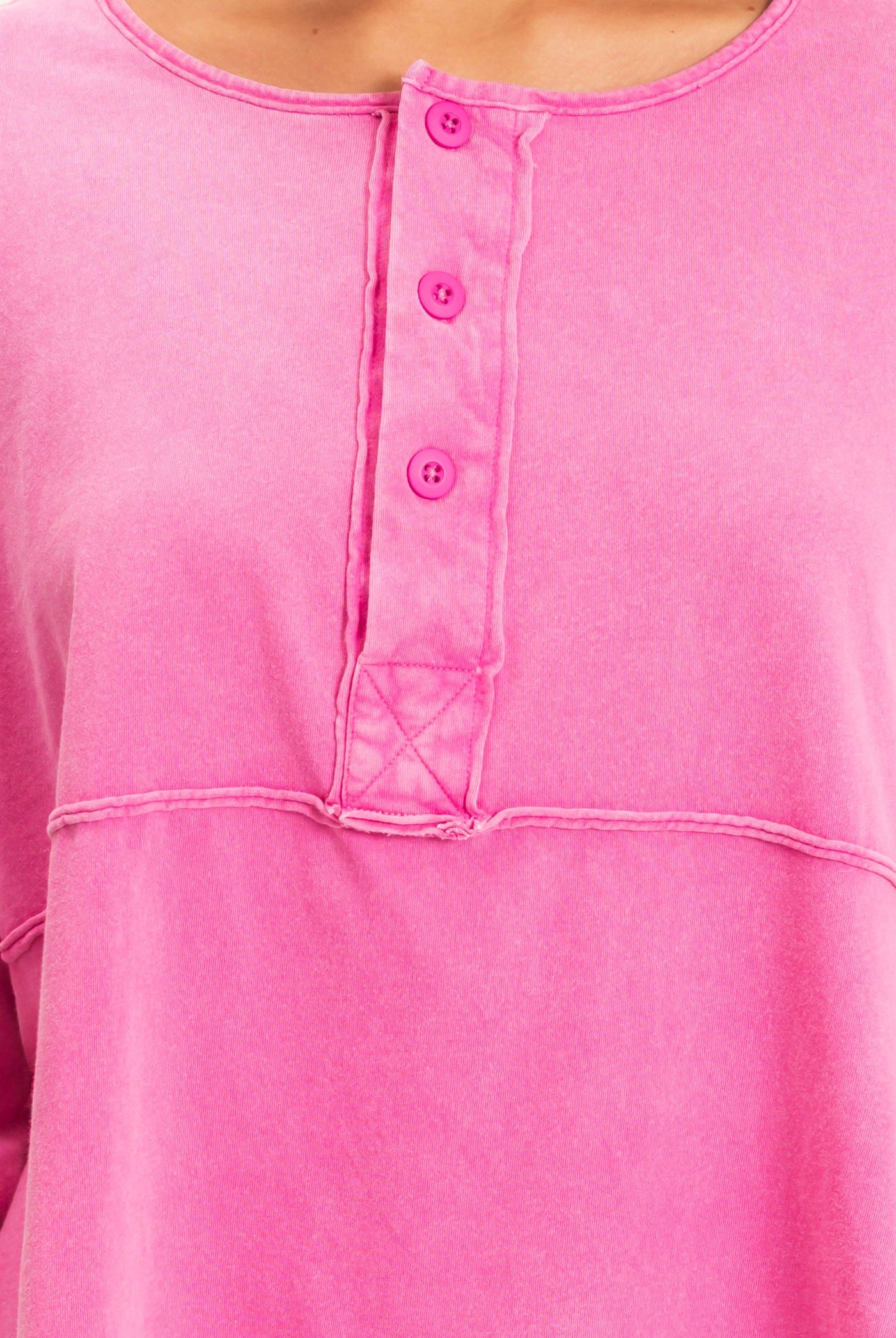Wholesale Oversized Henley Top With Raw Edges Clothing Tops DZ26F128 FUCHSIA DOUBLE ZERO