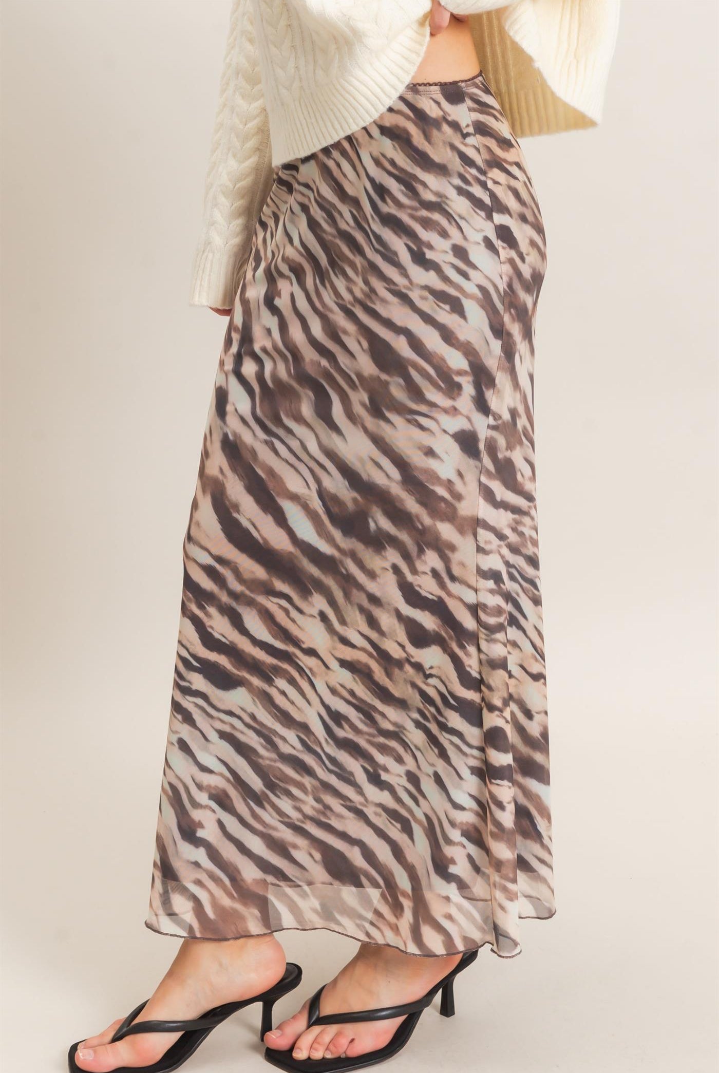 Wholesale Printed Mesh Maxi Skirt Skirts HF26F214 TAUPE/ANIMAL HYFVE