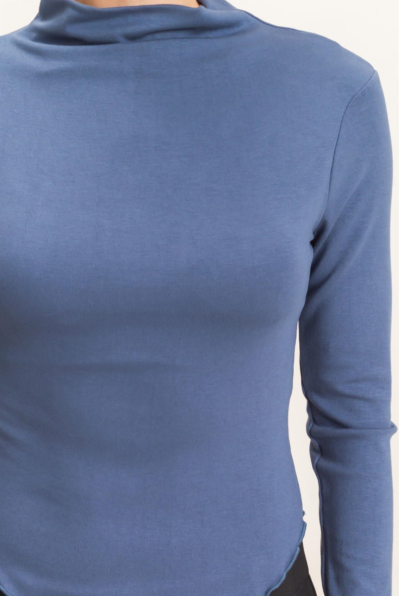 Wholesale Long Sleeve Lettuce Hem Top Clothing Tops HF26F122 STEEL BLUE HYFVE