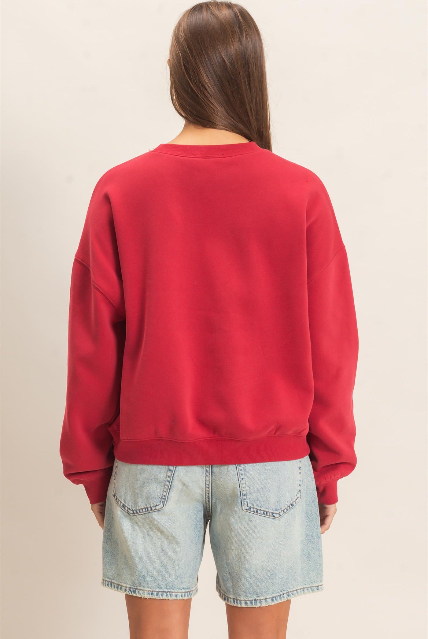 Wholesale Floral Applique Crew Neck Sweatshirt Sweatshirts DZ26E708 DARK RED DOUBLE ZERO