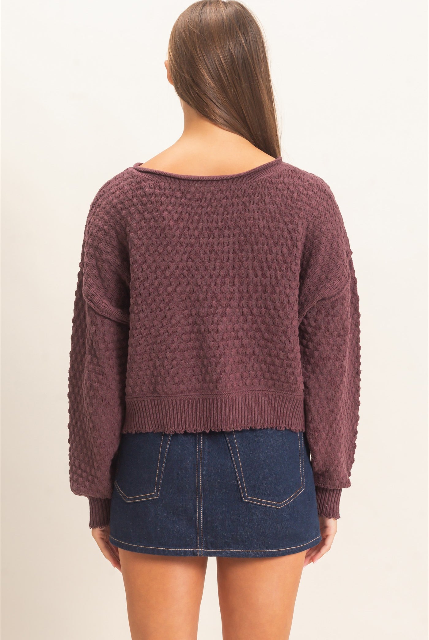 Wholesale Textured Boat Neck Sweater Sweaters DZ26E880 COCOA DOUBLE ZERO