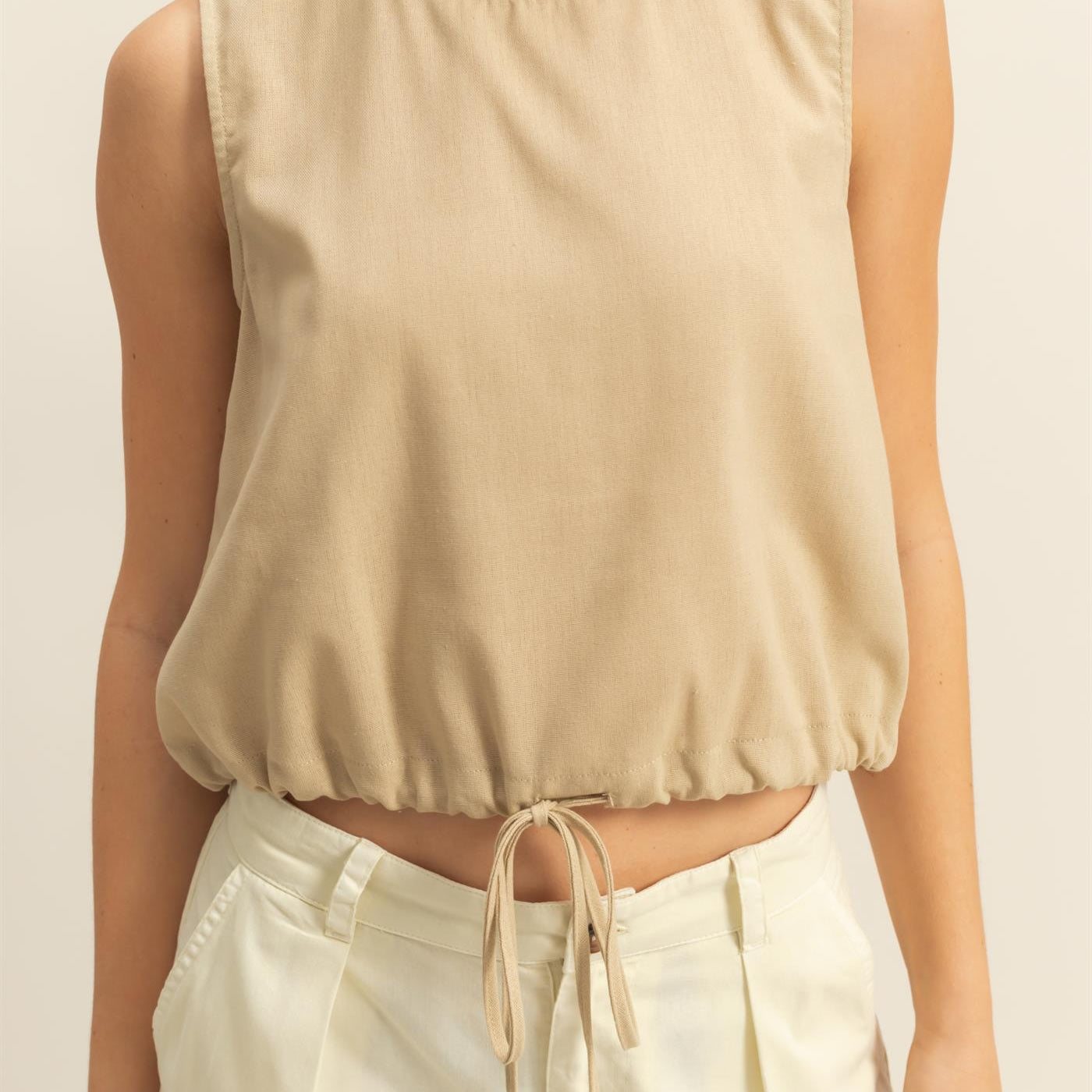 Wholesale Sand Washed Sleeveless Crop Top Clothing Tops DZ25C515 LIGHT TAUPE DOUBLE ZERO