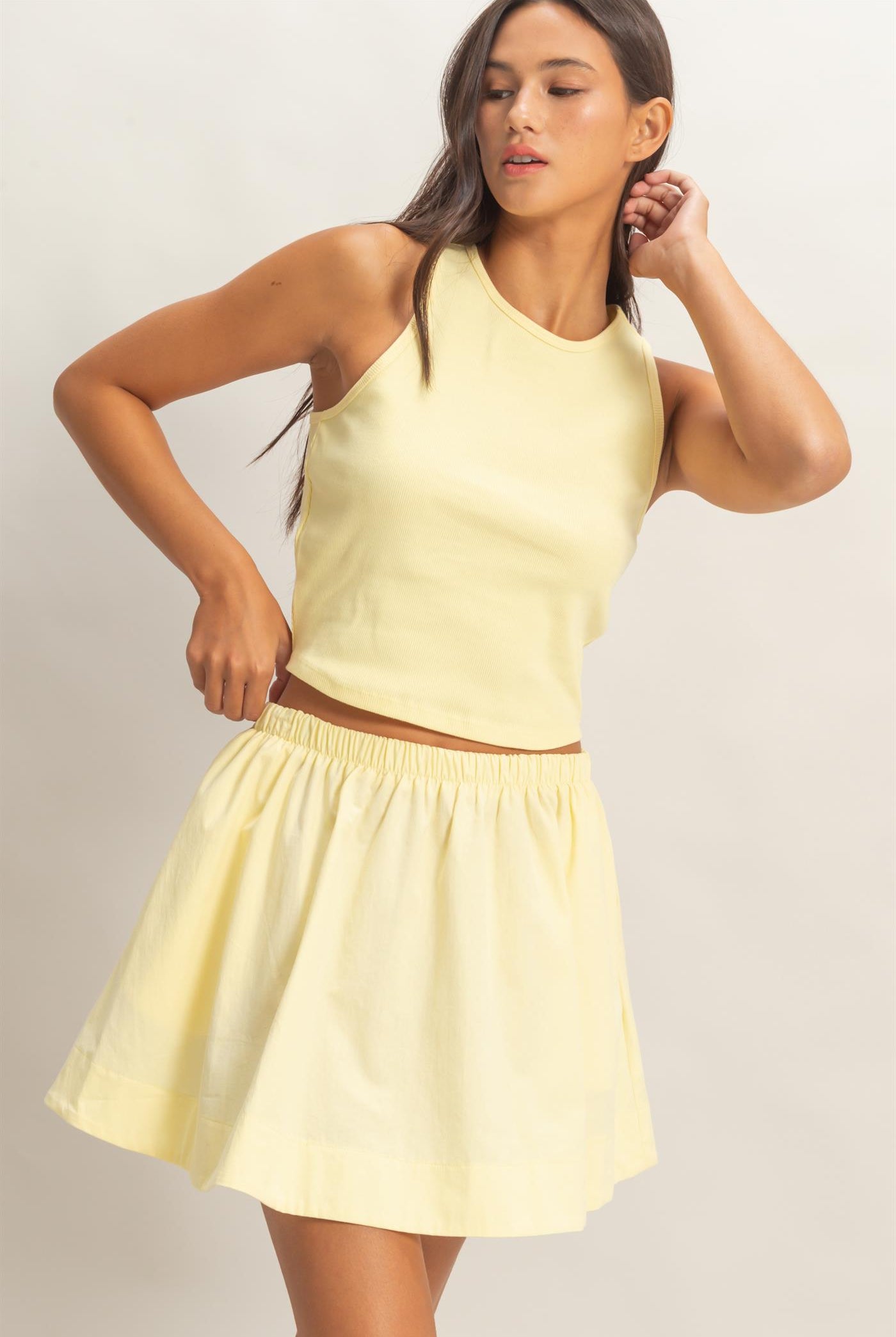 Wholesale Sleeveless Ribbed Top And Skirt Set Clothing DZ26C346-SET PALE YELLOW DOUBLE ZERO