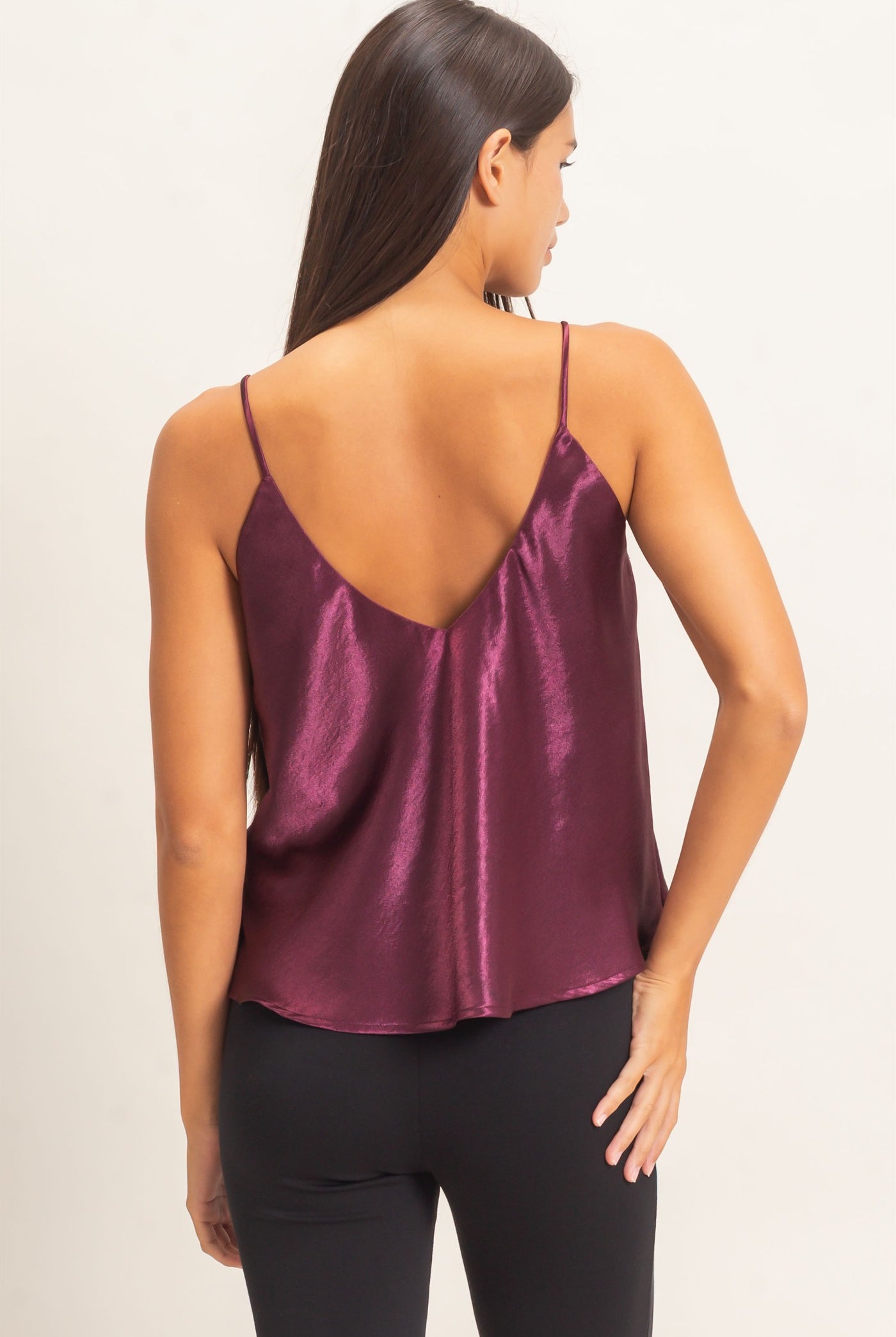 Wholesale V-Neck Satin Cami Top Camisoles DZ26C976 DARK CHERRY DOUBLE ZERO