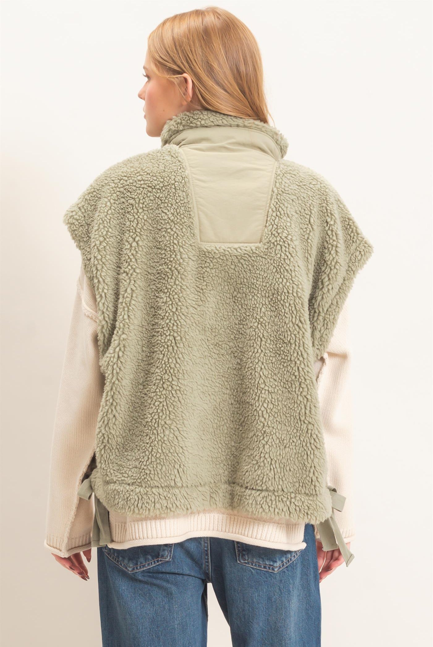 Wholesale Sherpa Vest With Snap Closure Outerwear HF26F131-D OLIVE HYFVE