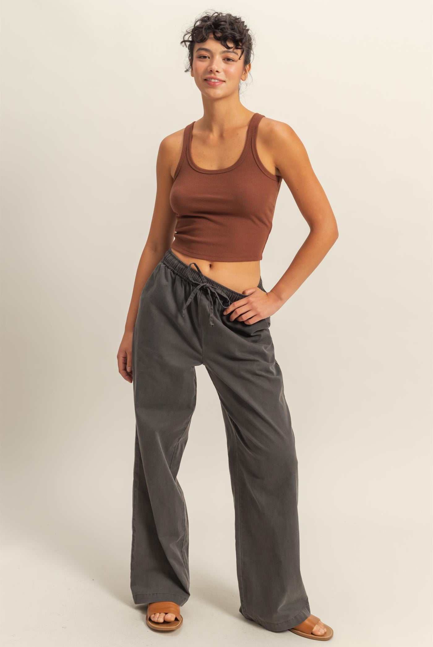 Wholesale Drawstring Waist Straight Leg Pants Pants DZ24A339 BLACK DOUBLE ZERO