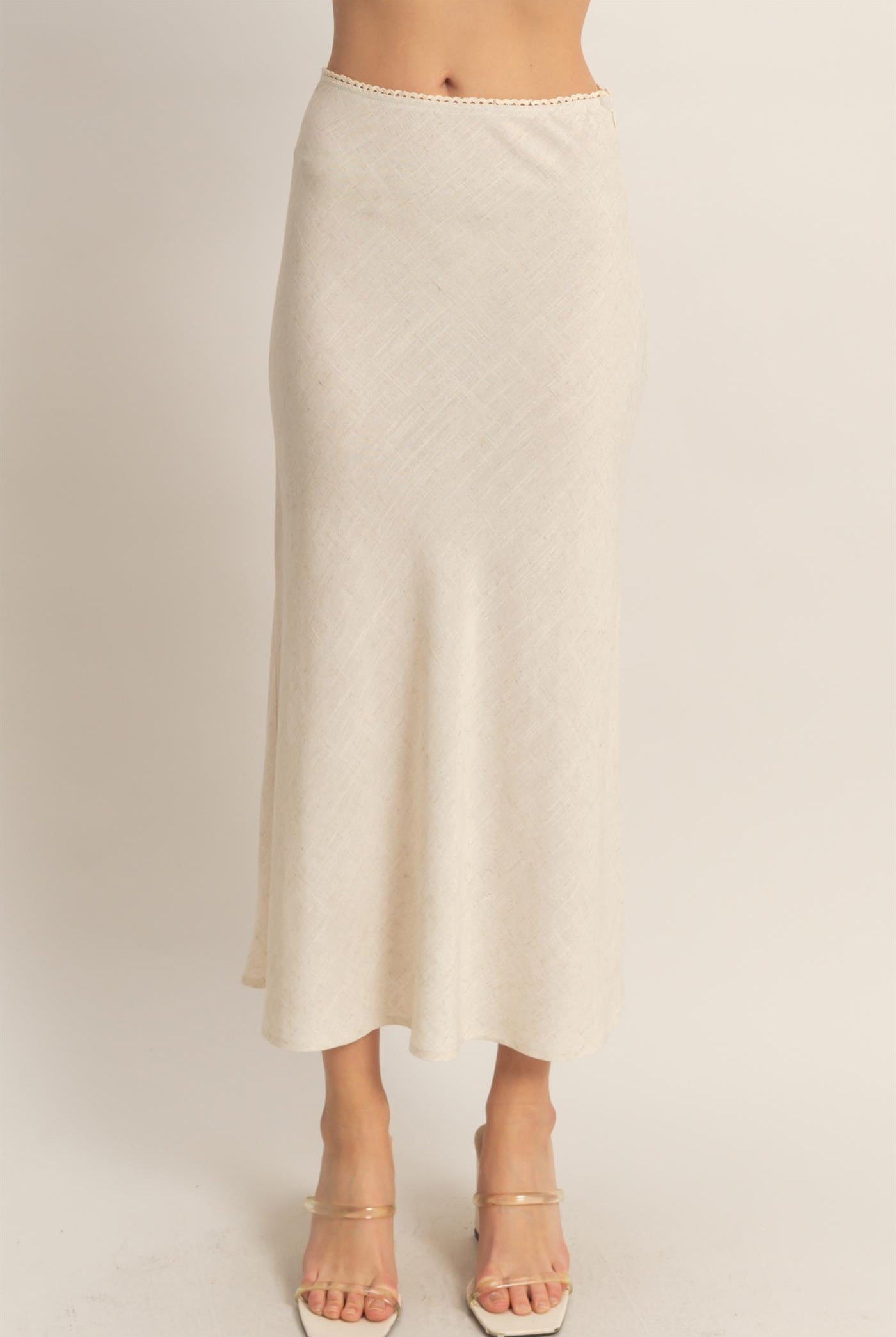 Wholesale Maxi Skirt With Elastic Waistband Skirts HF26A473-D OATMEAL HYFVE