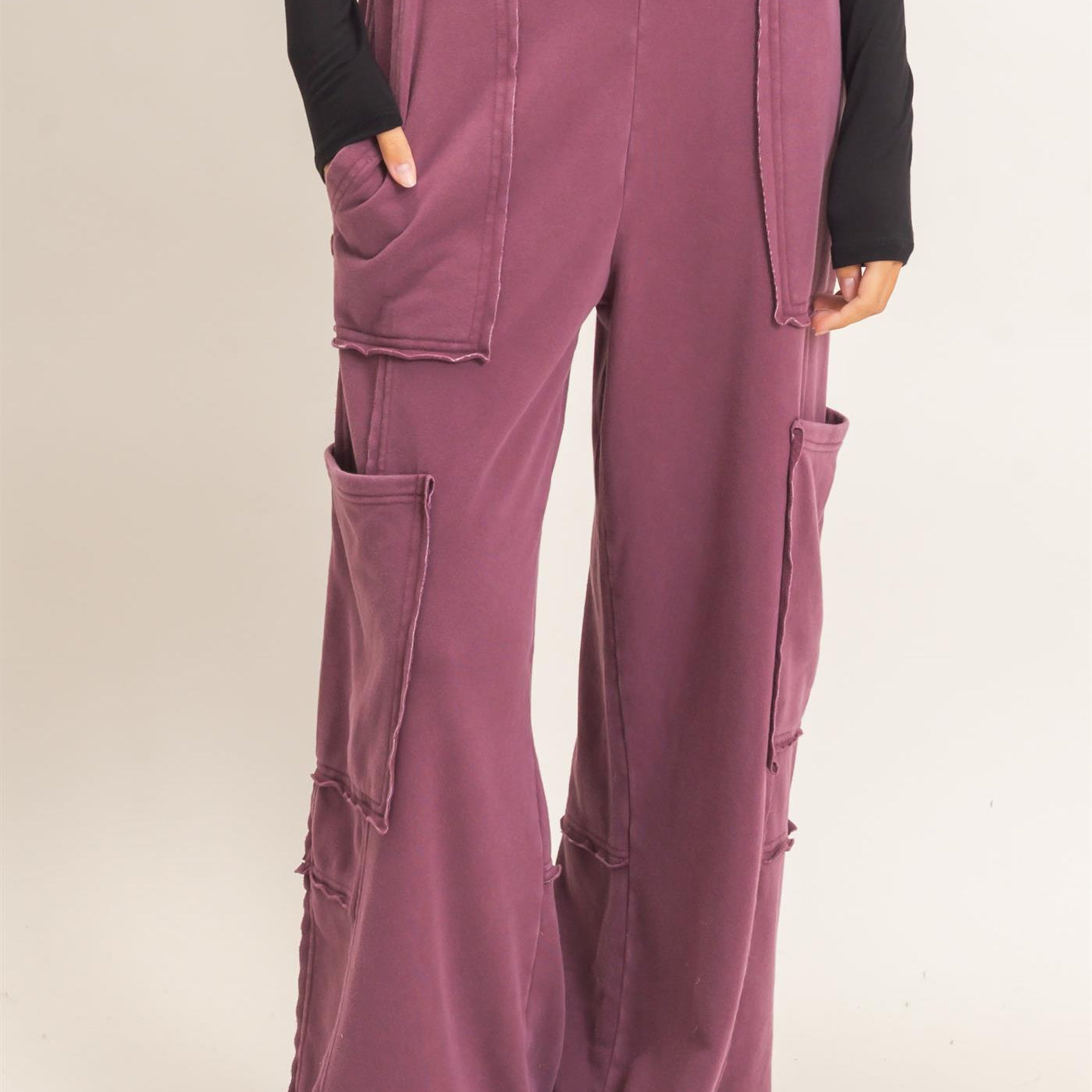 Wholesale Mineral Wash Cargo Pocket Pants Pants DZ26C963 DARK CHERRY DOUBLE ZERO