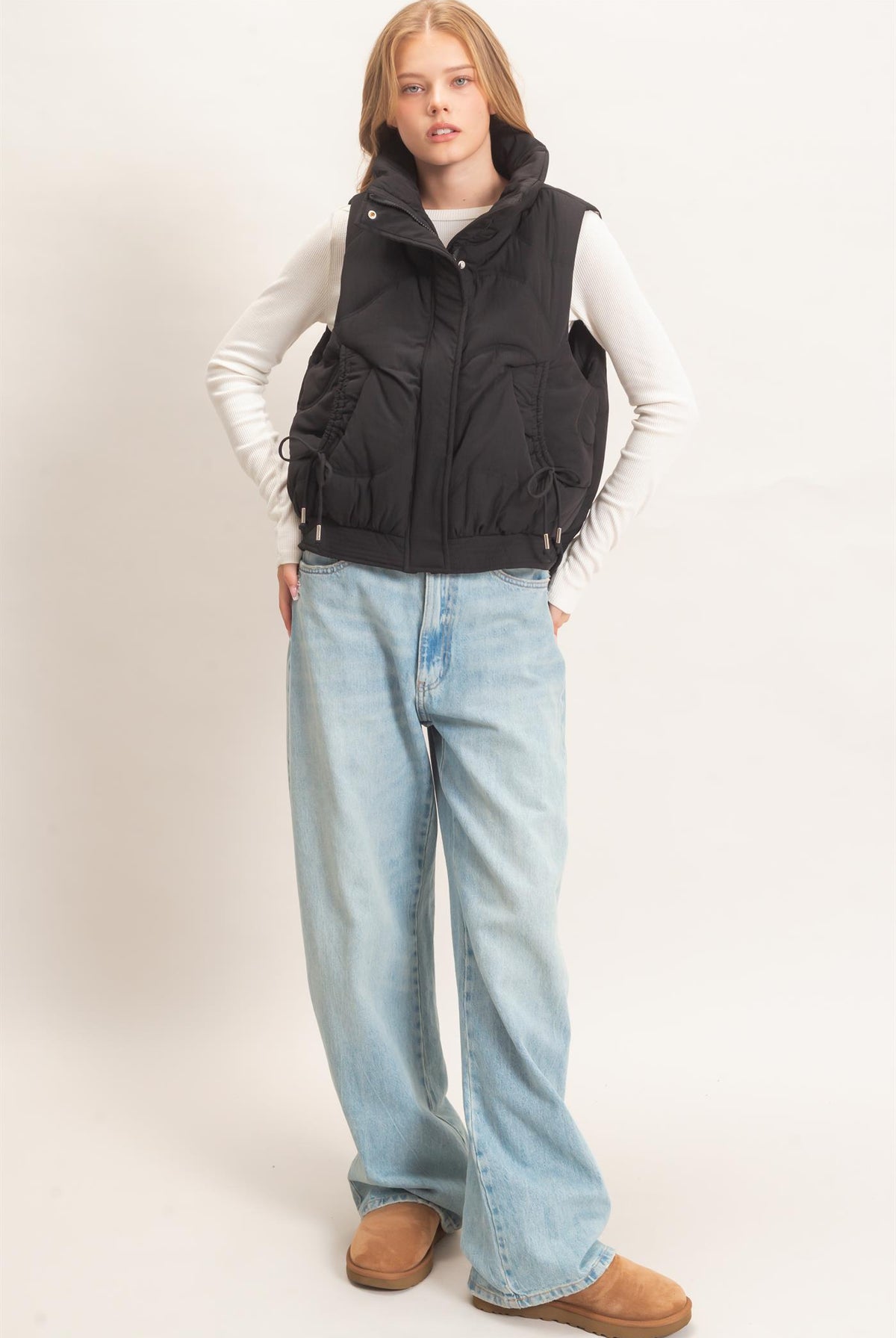 Wholesale Quilted Funnel Neck Puffer Vest Vests HF26F168 BLACK HYFVE