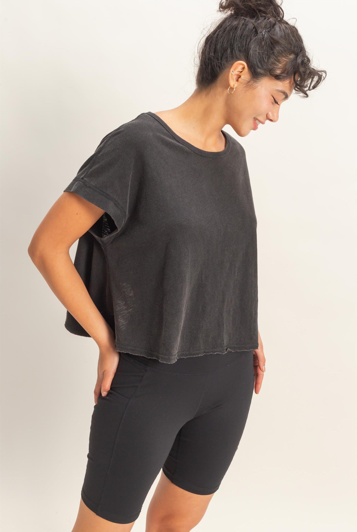 Wholesale Acid Wahsed Cross Detail Open Back Top Clothing Tops DZ26A225 BLACK DOUBLE ZERO