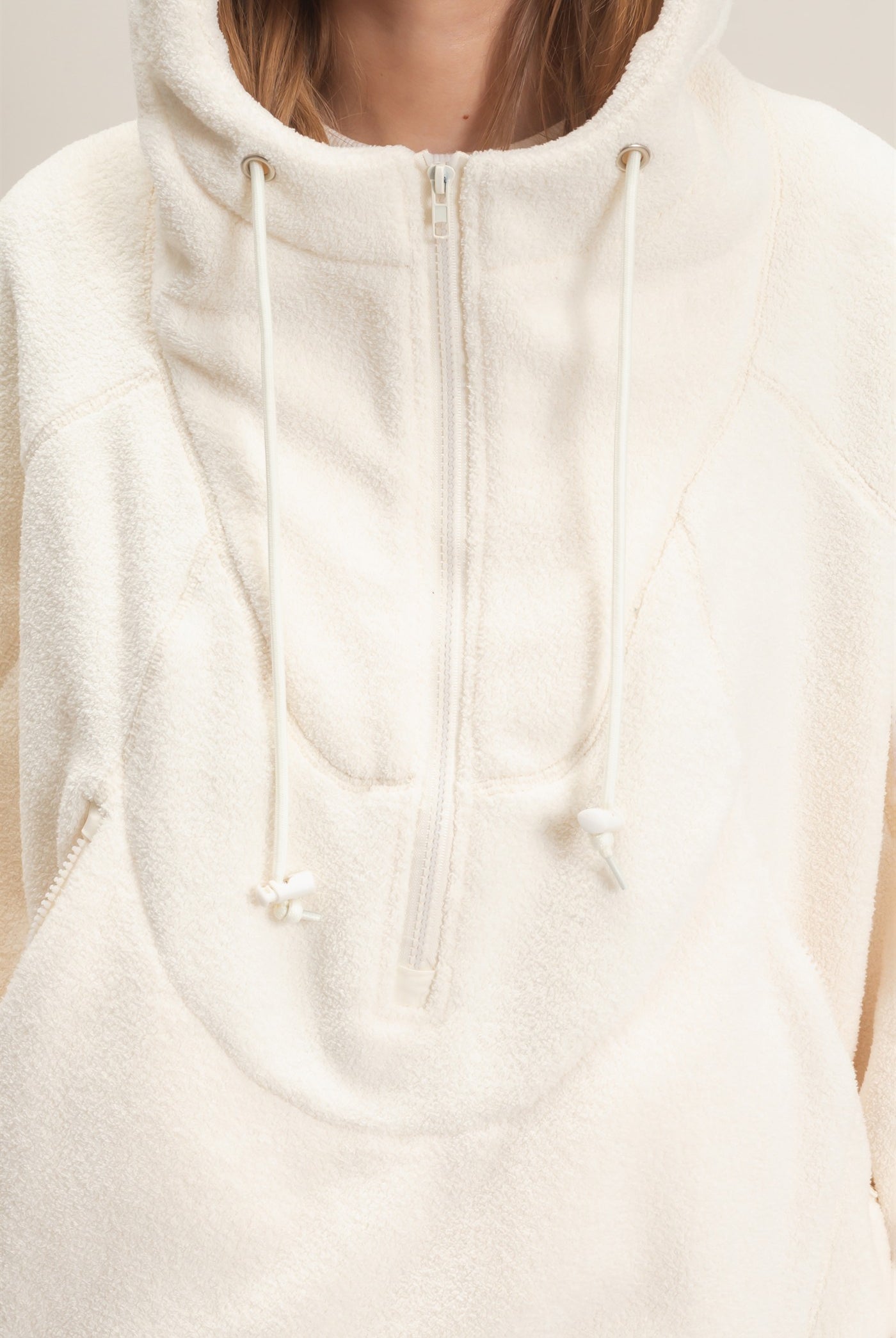 Wholesale Half-Zip Fleece Hoodie Hoodies HF26E561 WHIP CREAM HYFVE