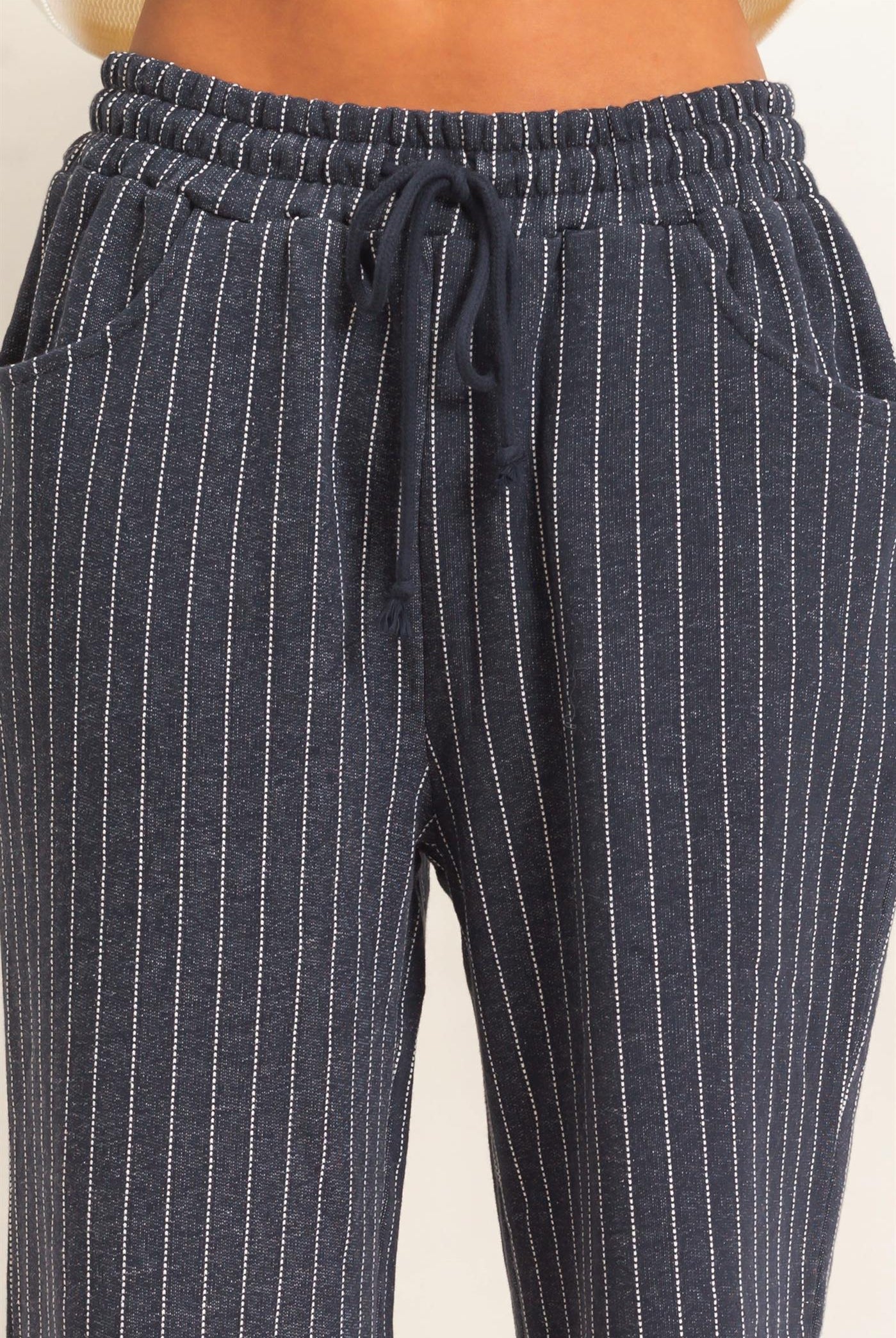 Wholesale Pinstripe Elastic Waist Sweatpants Pants DZ26A813 NAVY DOUBLE ZERO