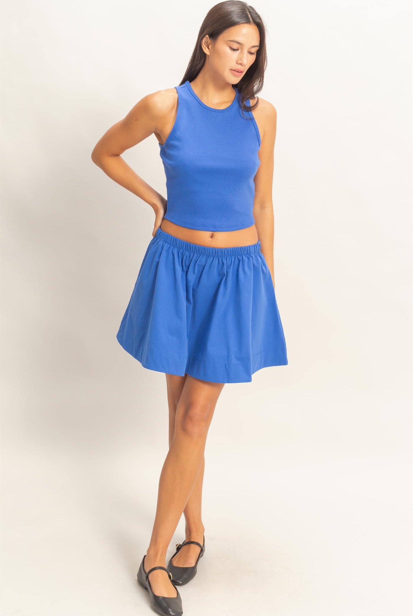 Wholesale Sleeveless Ribbed Top And Skirt Set Clothing DZ26C346-SET COBALT DOUBLE ZERO