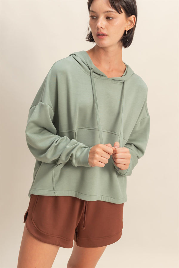 Double Knit Fabric Kangaroo Pocket Oversized Hoodie