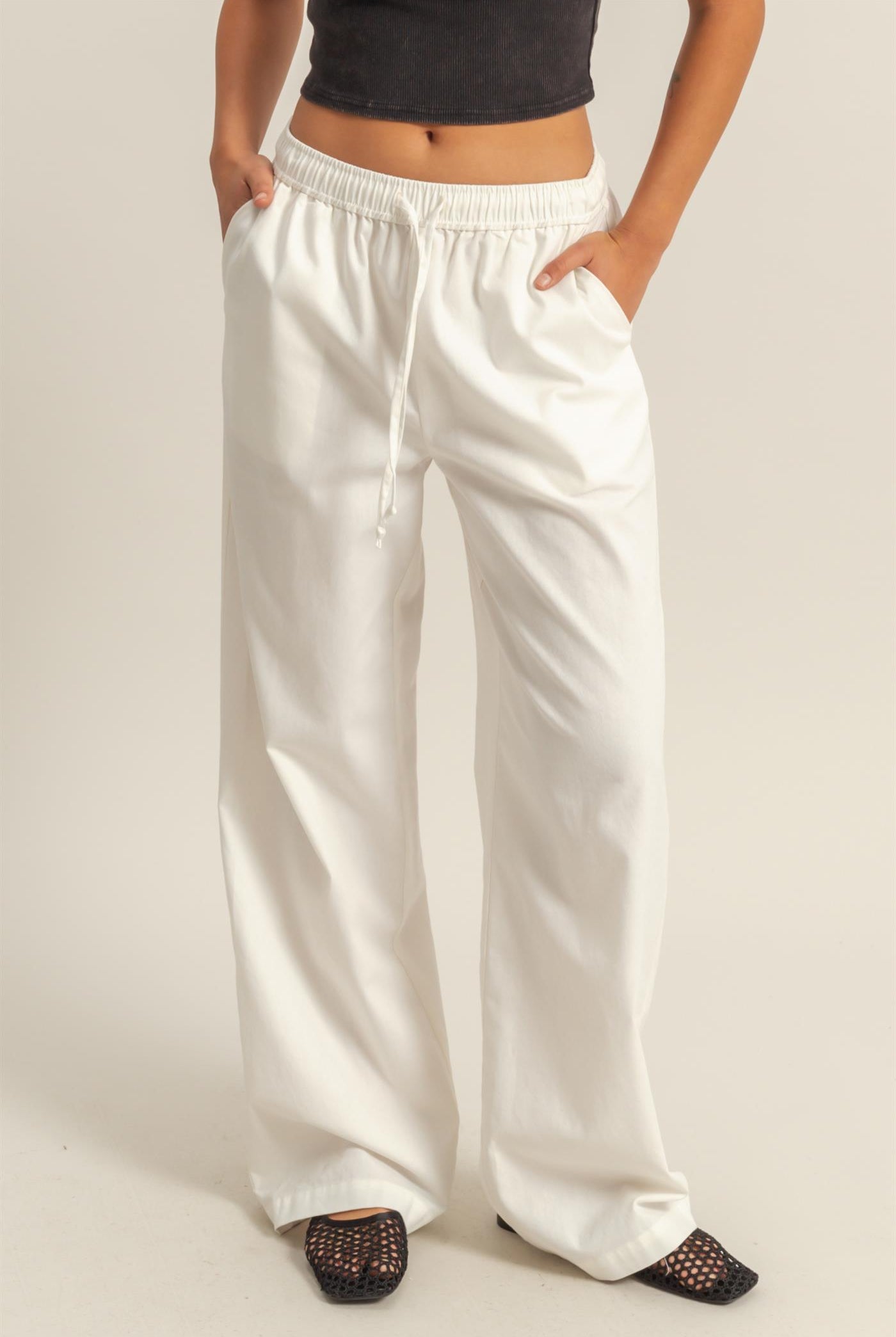 Wholesale Drawstring Waist Straight Leg Pants Pants DZ24A339 CREAM DOUBLE ZERO