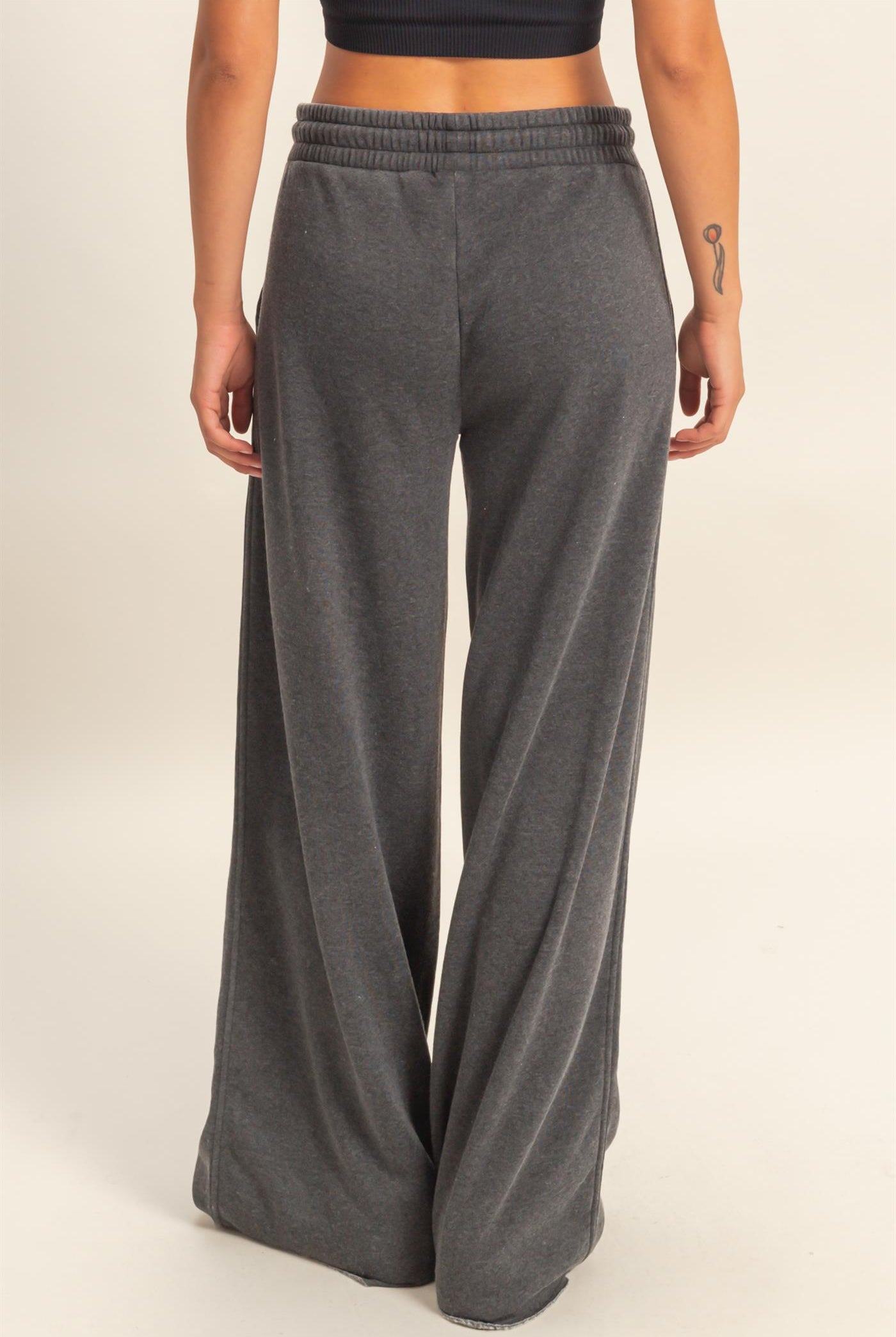 Wholesale Burnout French Terry Wide-Leg Pants Pants DZ26A259 BLACK DOUBLE ZERO