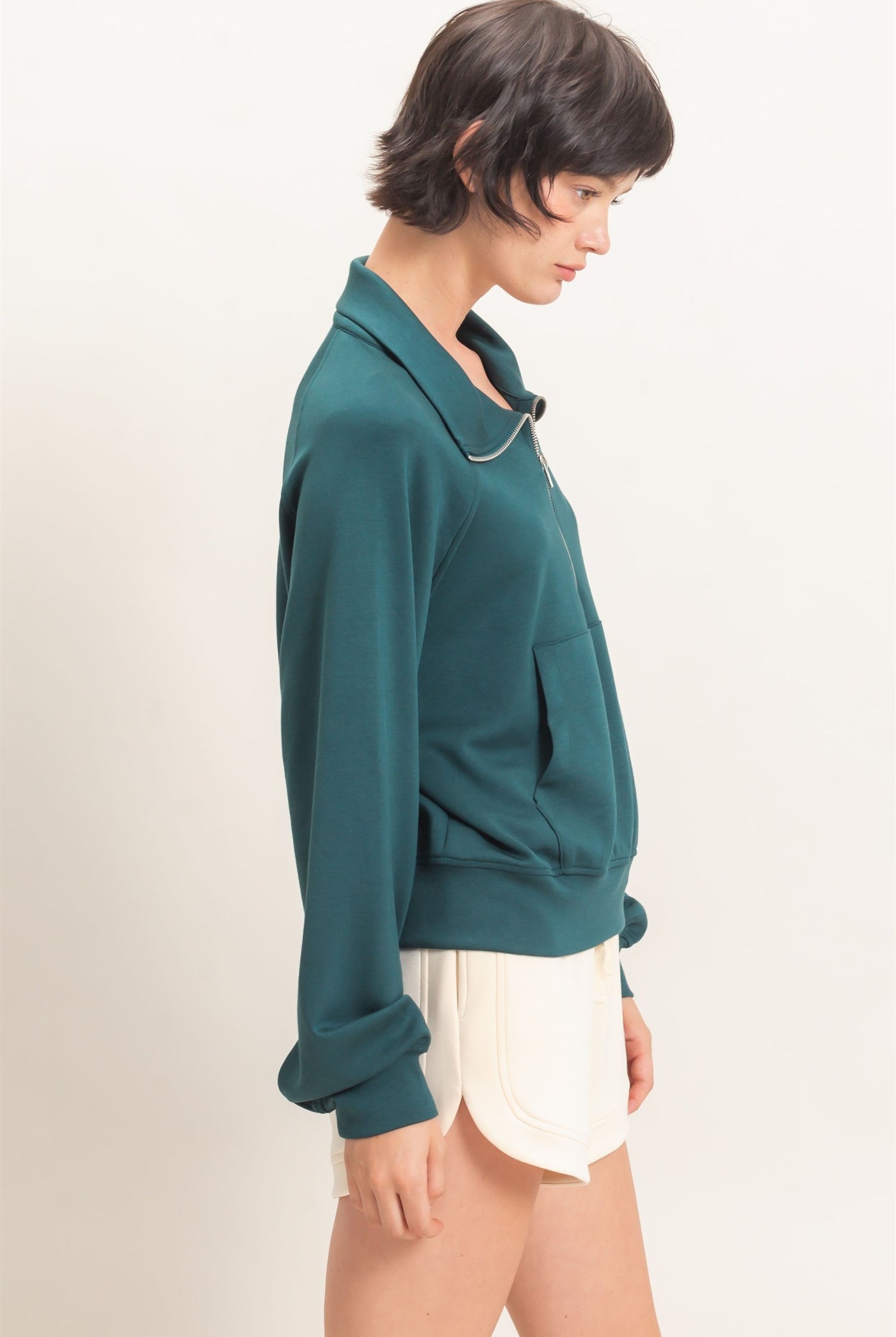 Wholesale Half-Zip Collar Raglan Pullover Sweatshirts DZ26C967 DEEP GREEN DOUBLE ZERO