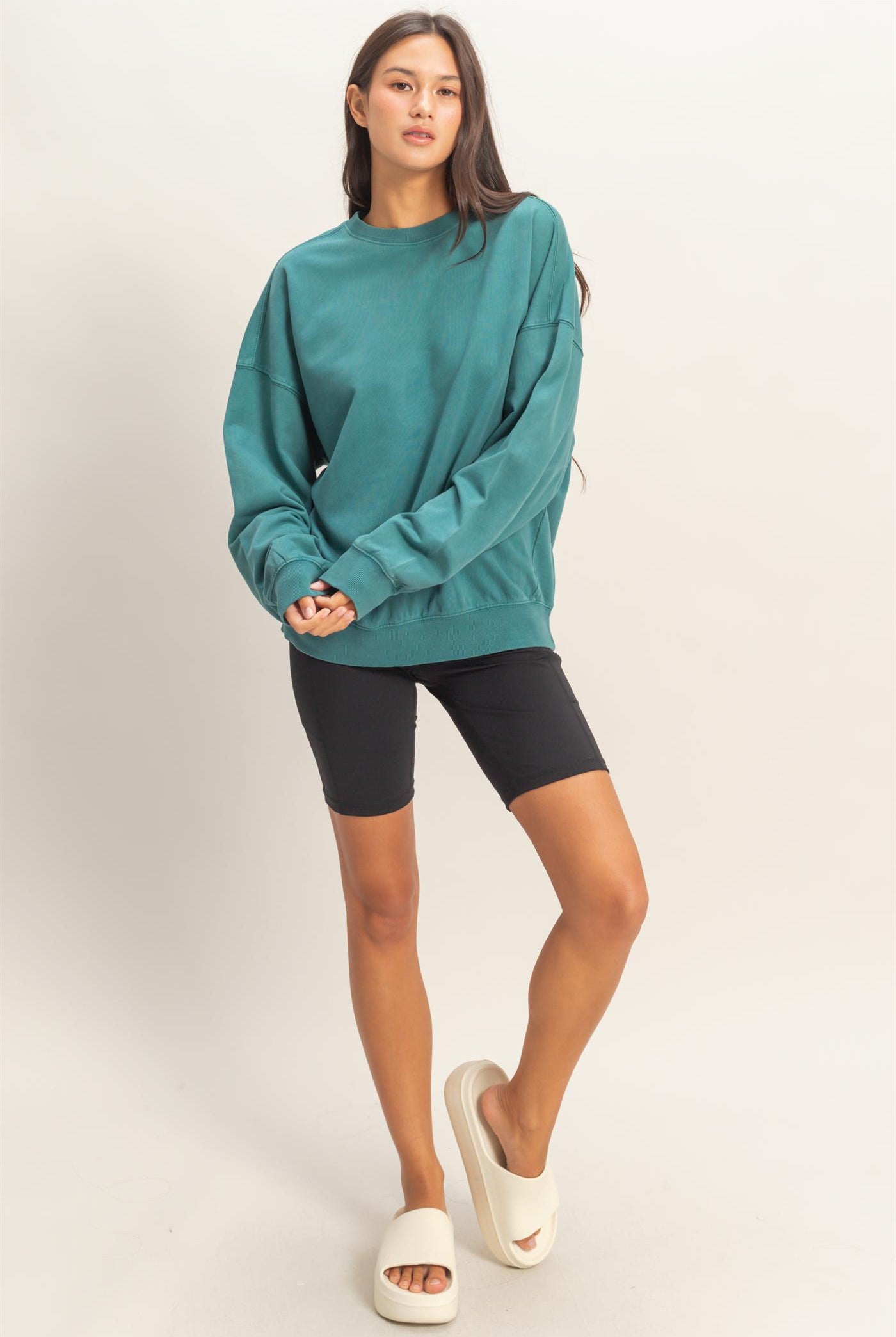 Wholesale Ribbed Crew Neck Sweatshirt Sweatshirts DZ26A265 DARK TEAL DOUBLE ZERO