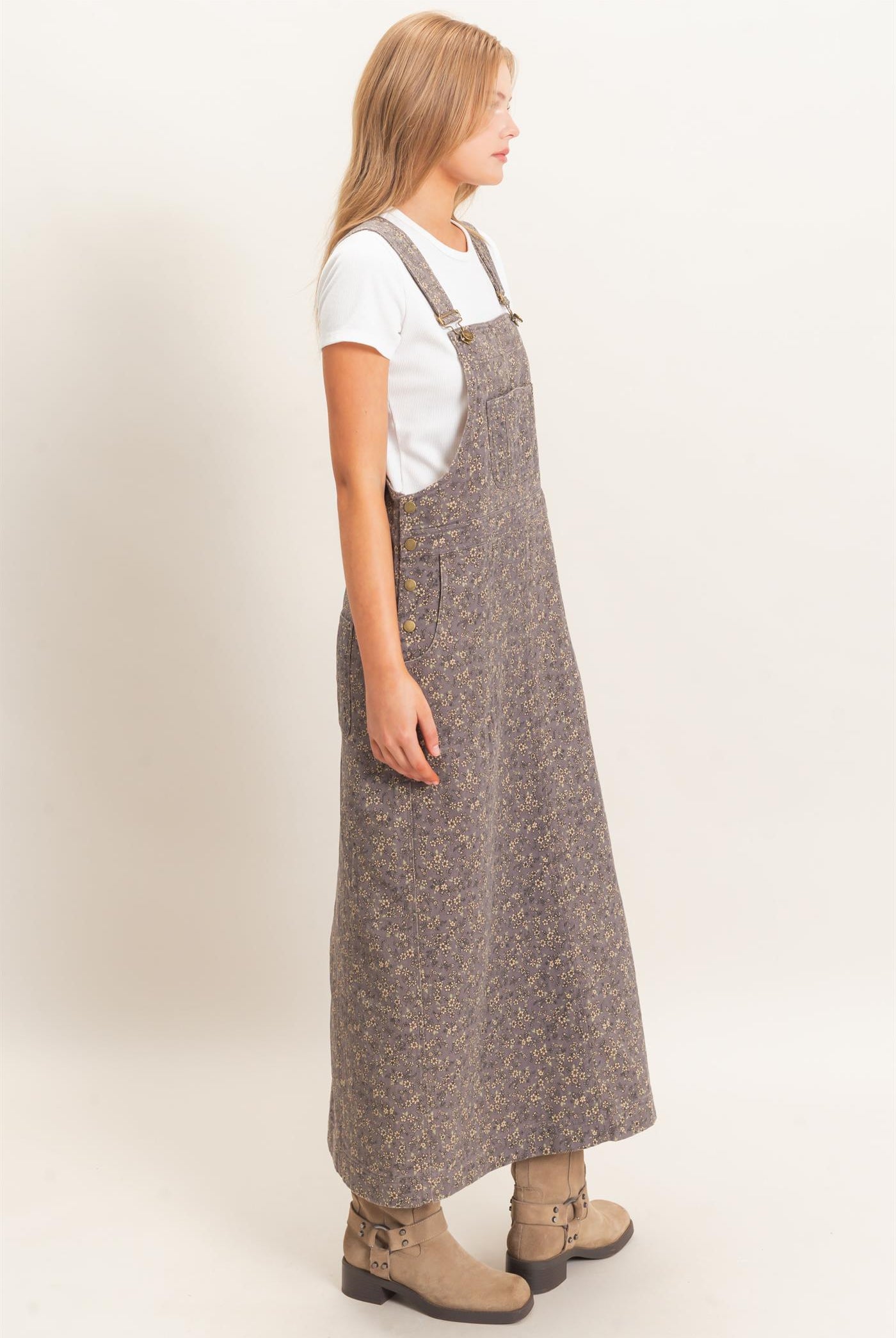 Wholesale Floral Garment Wash Overall Dress Dresses HF26C838 ASH HYFVE