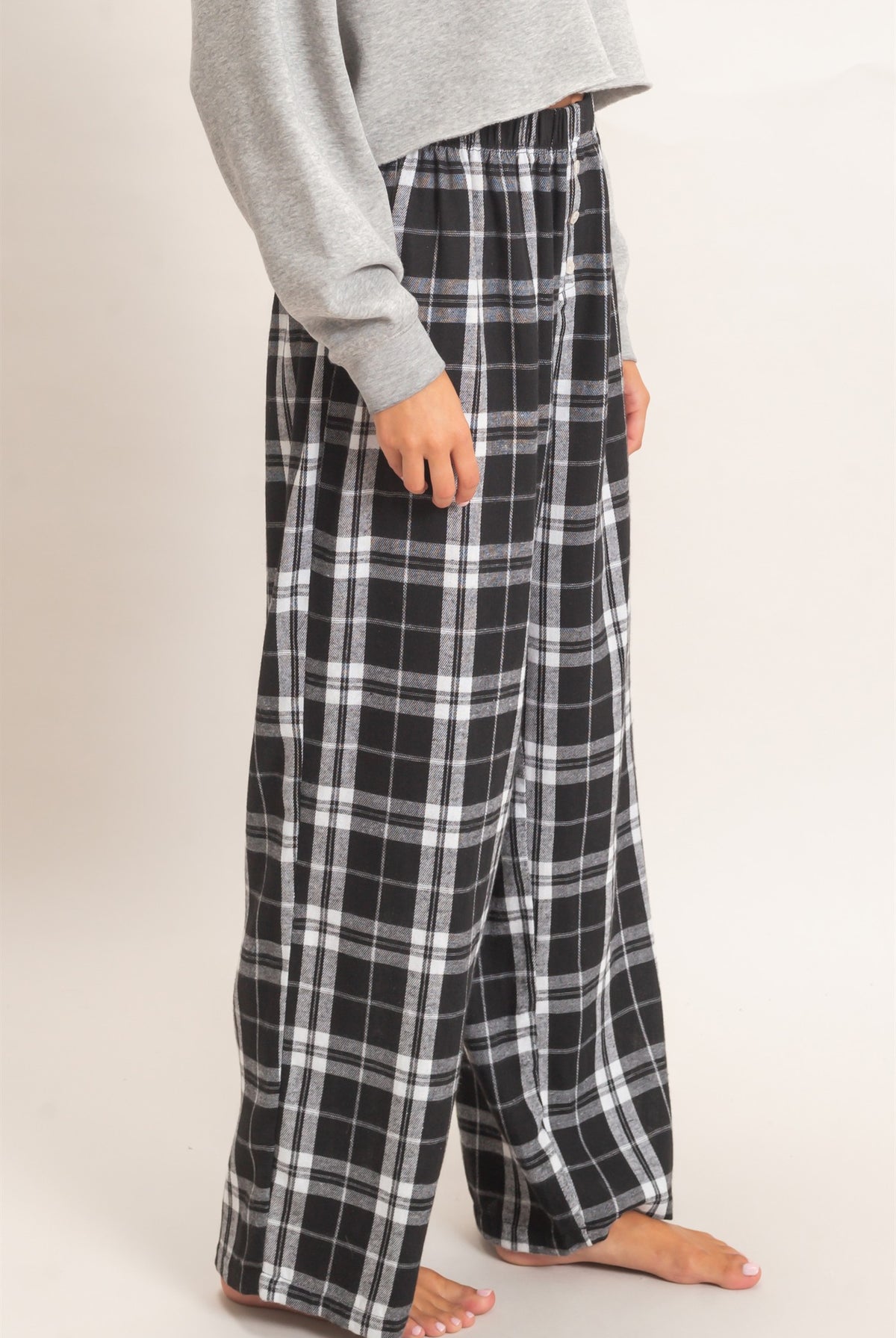 Wholesale Plaid Wide-Leg Pants Pants DZ26F271 BLACK DOUBLE ZERO