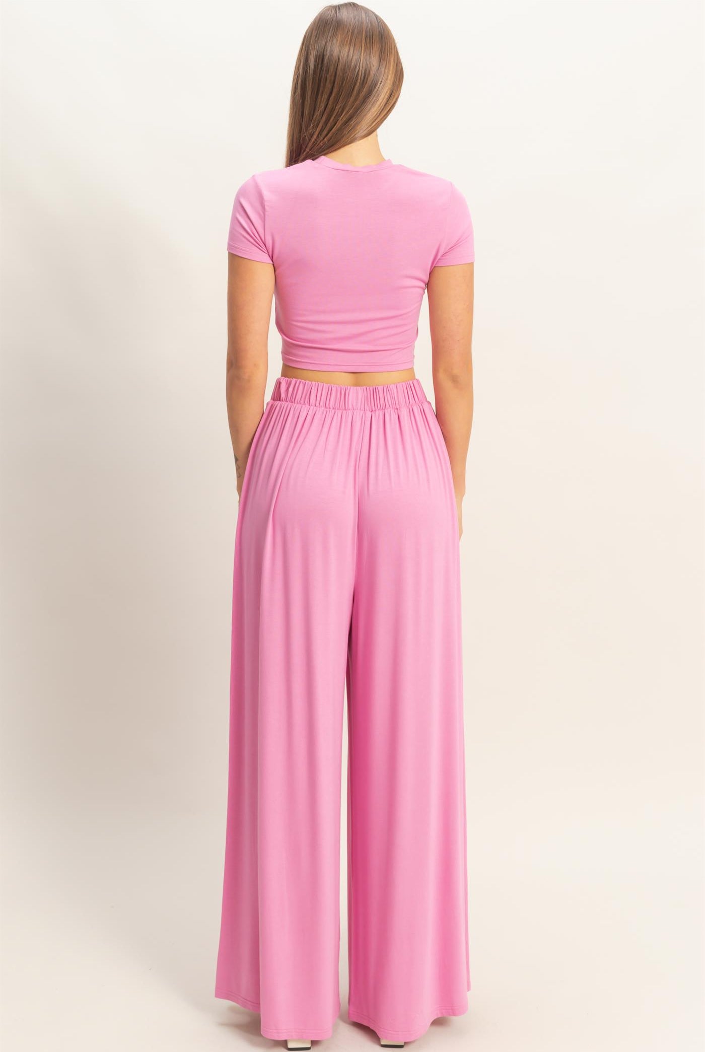 Wholesale Short Sleeve Top & Wide Leg Pants Set Clothing HF26C310-SET-D PINK HYFVE